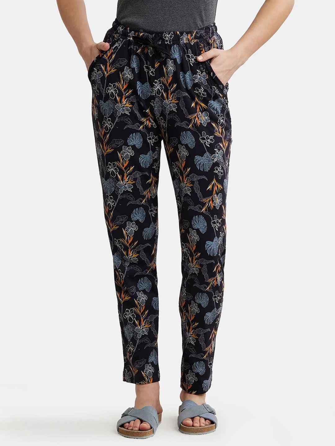Jockey Micro Modal Cotton Relaxed Fit Printed Lounge Pants with Lace Trim on Pockets-image-49