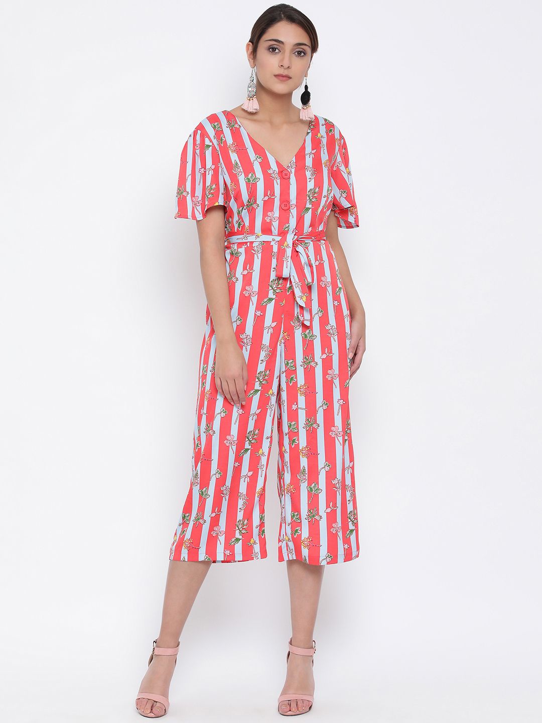 Oxolloxo Women Pink & White Printed Culotte Jumpsuit-picture-41