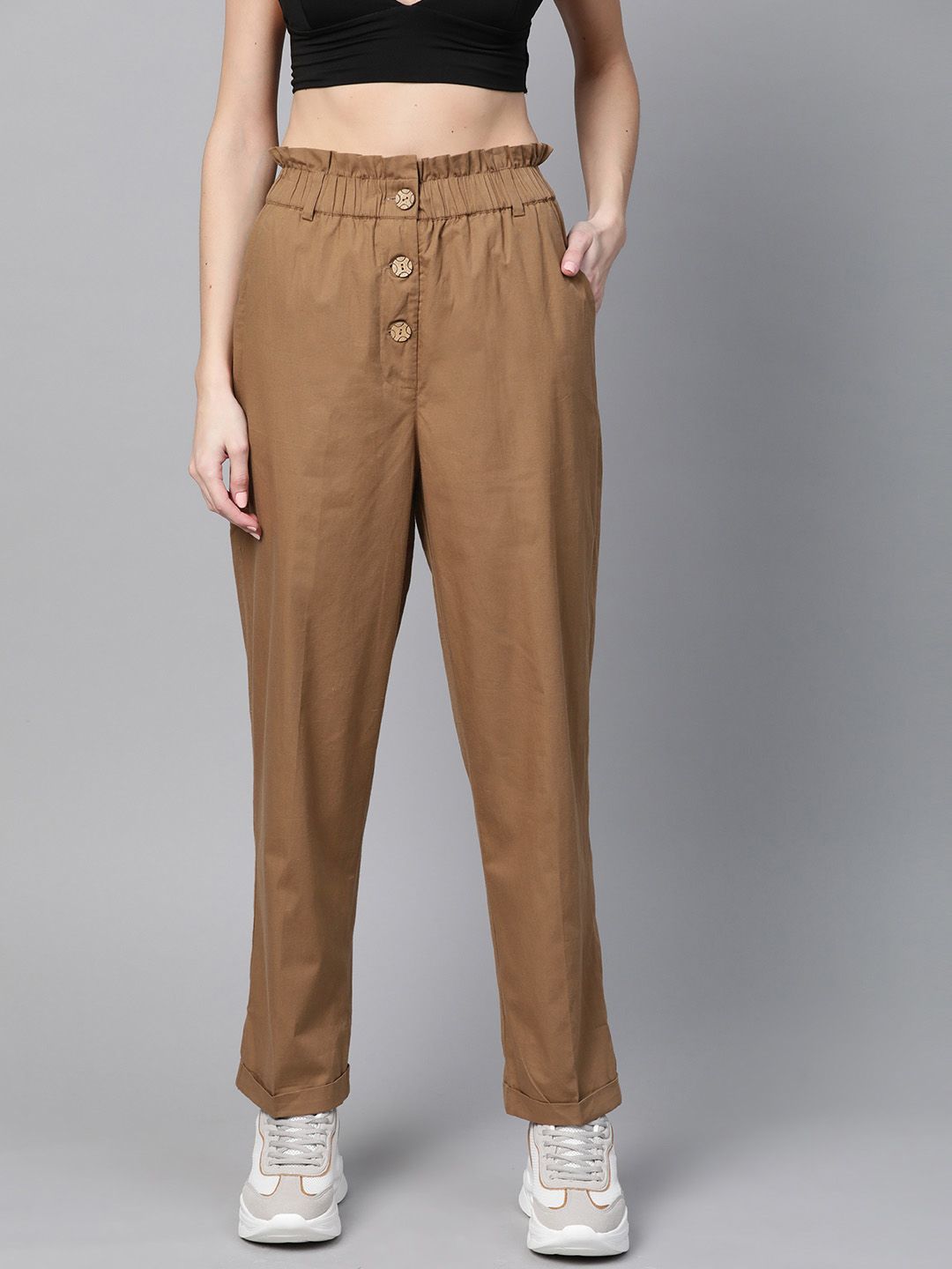 SASSAFRAS Women Brown Solid Regular Trousers