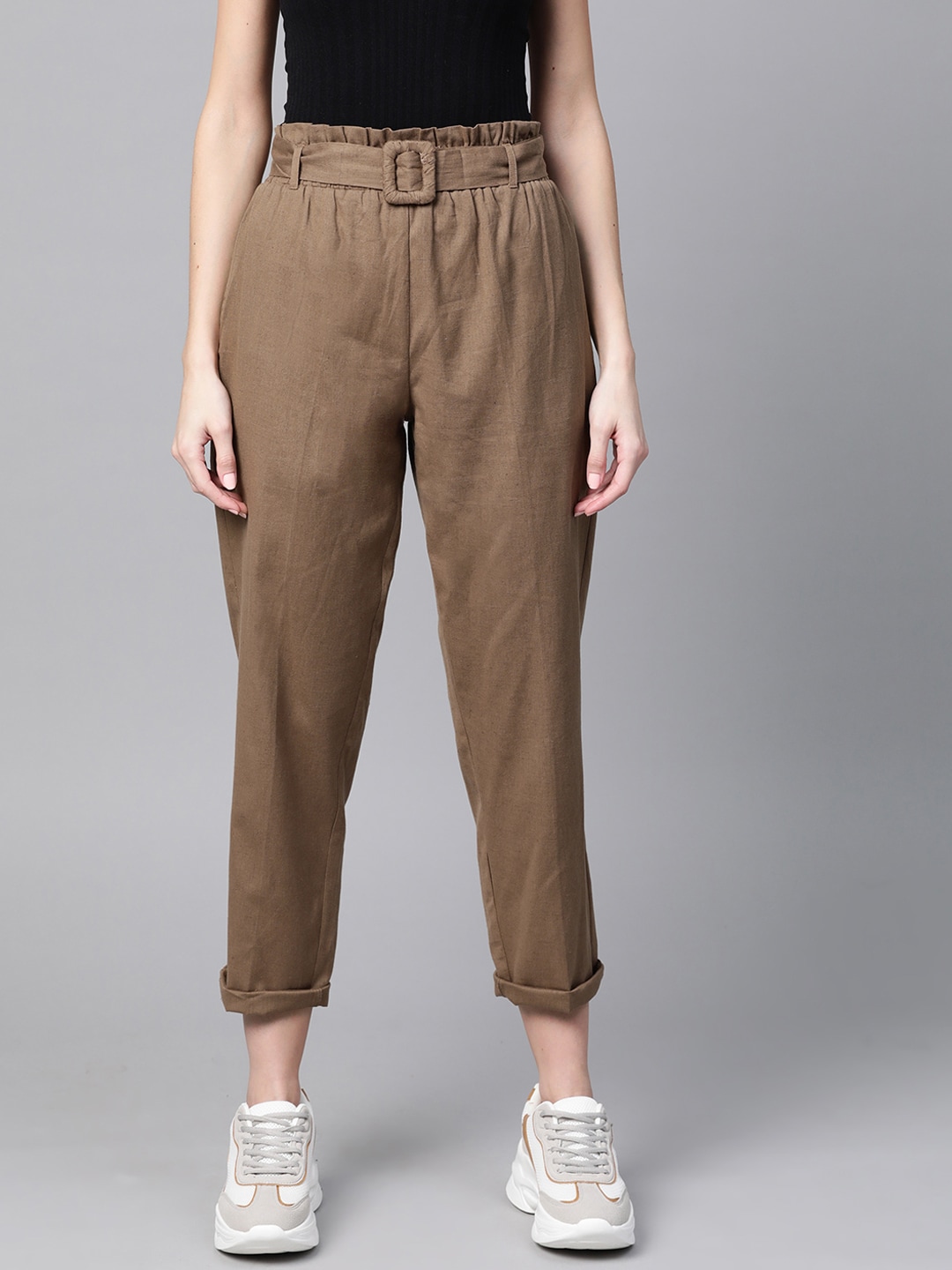 SASSAFRAS Women Brown Solid Regular Trousers