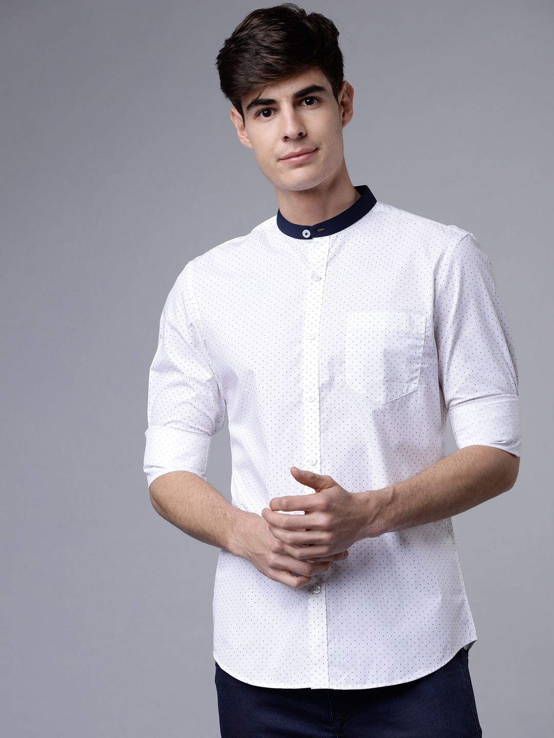 HIGHLANDER Men White & Blue Slim Fit Yarn Dyed Printed Casual Shirt-picture-38