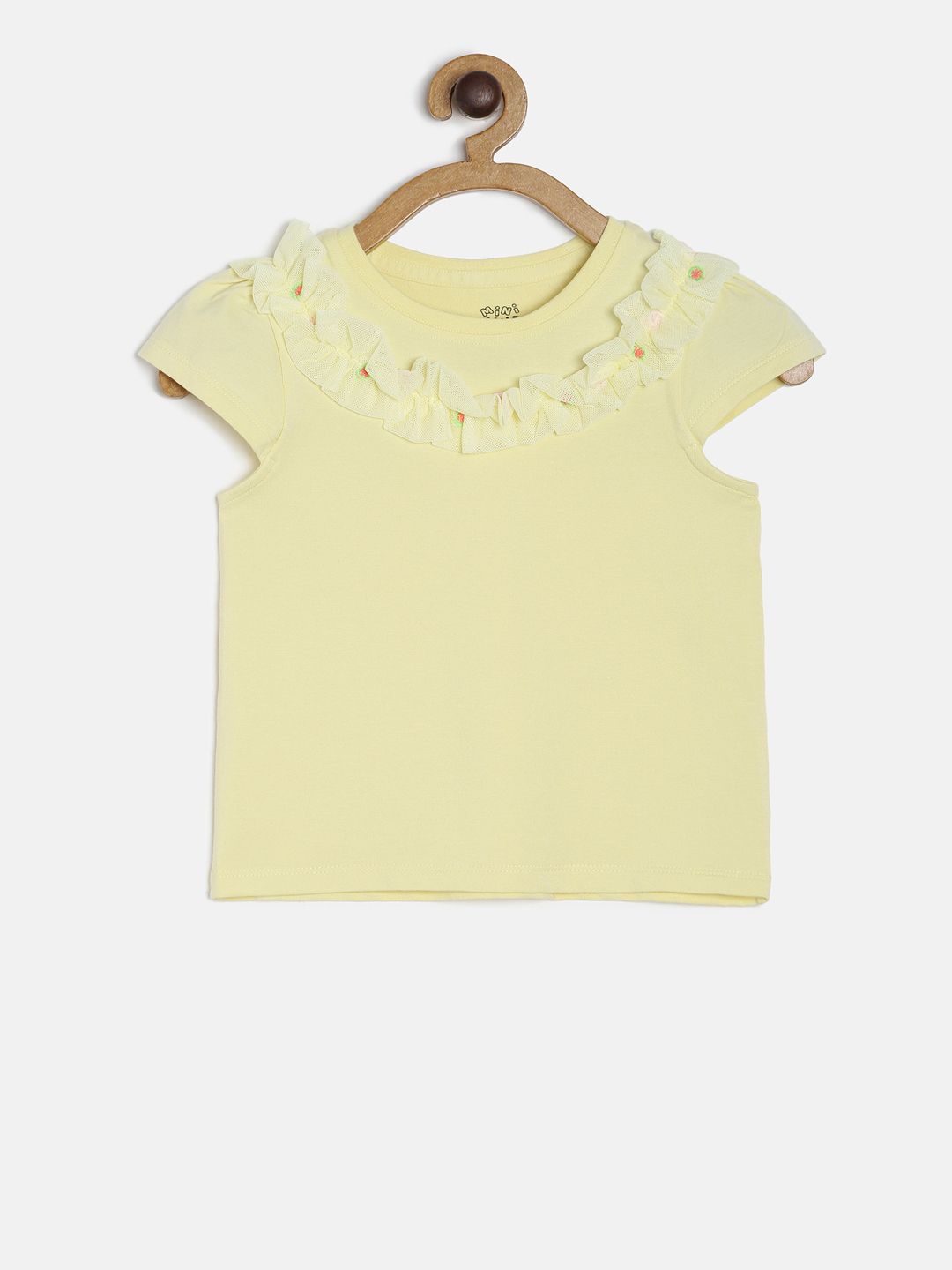MINI KLUB Girls Yellow Solid Pure Cotton Top with Ruffles-image-16