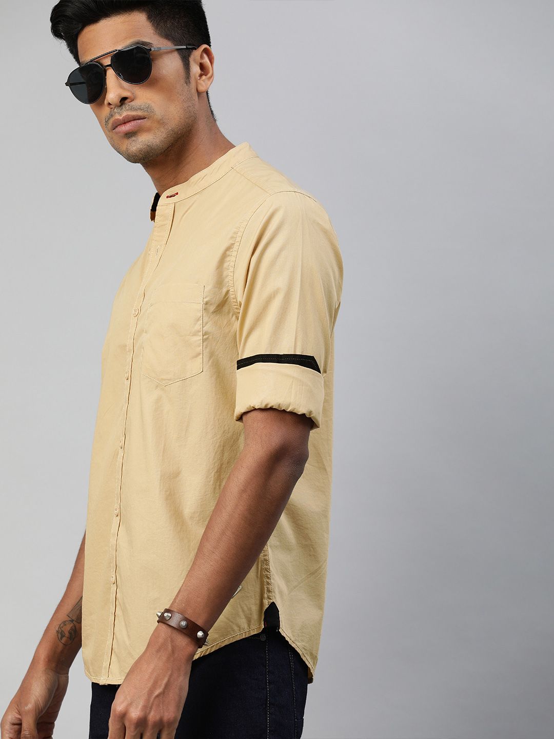 Men's Beige Regular Fit Woven Shirt