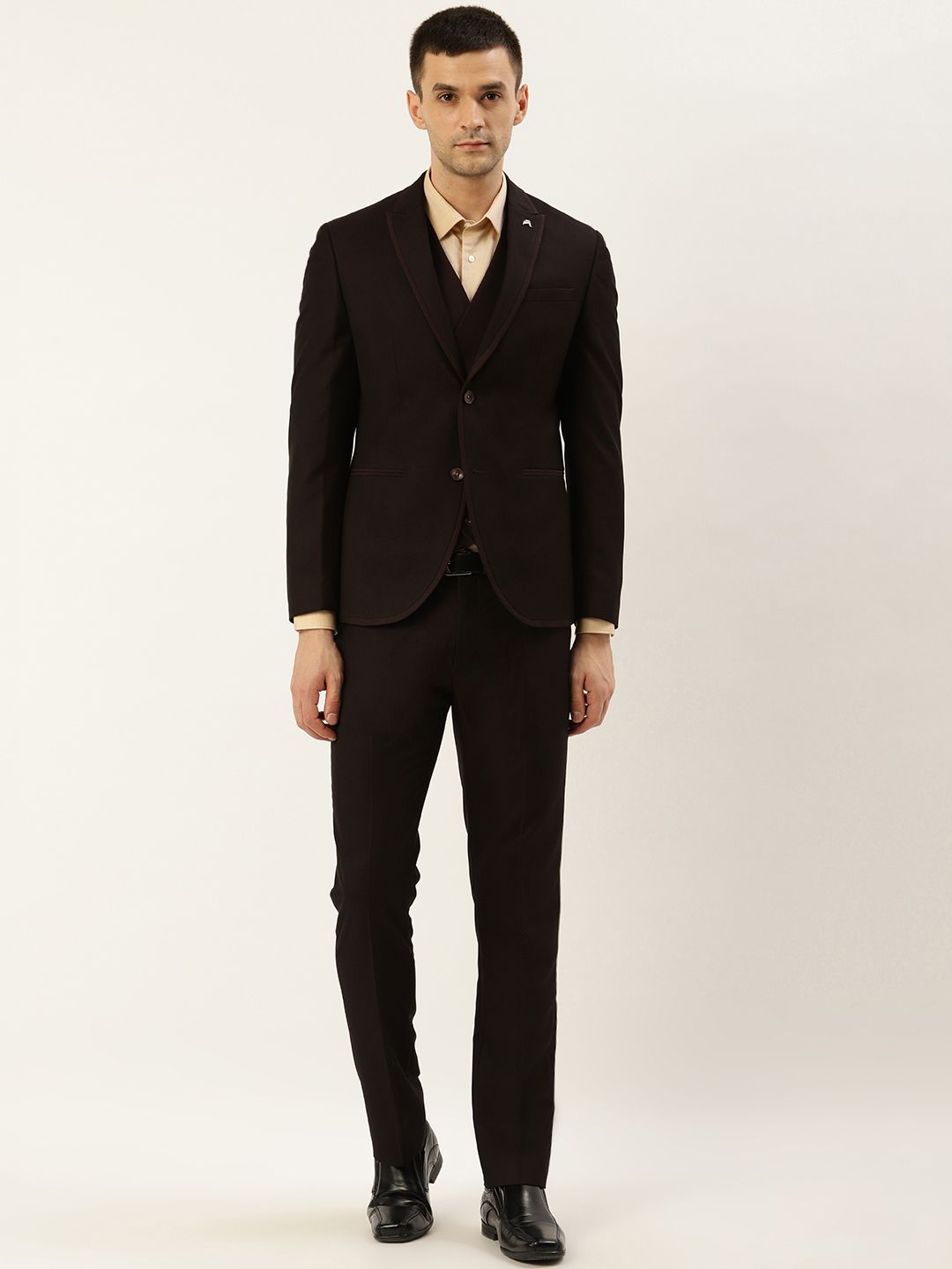 Blackberrys Men Black & Burgundy Self-Design Slim Fit Single-Breasted Formal Suit-picture-39