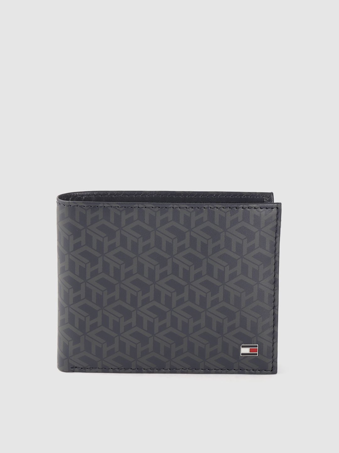Tommy Hilfiger Men Navy Blue & Grey Geometric Printed Leather Two Fold Wallet-image-23
