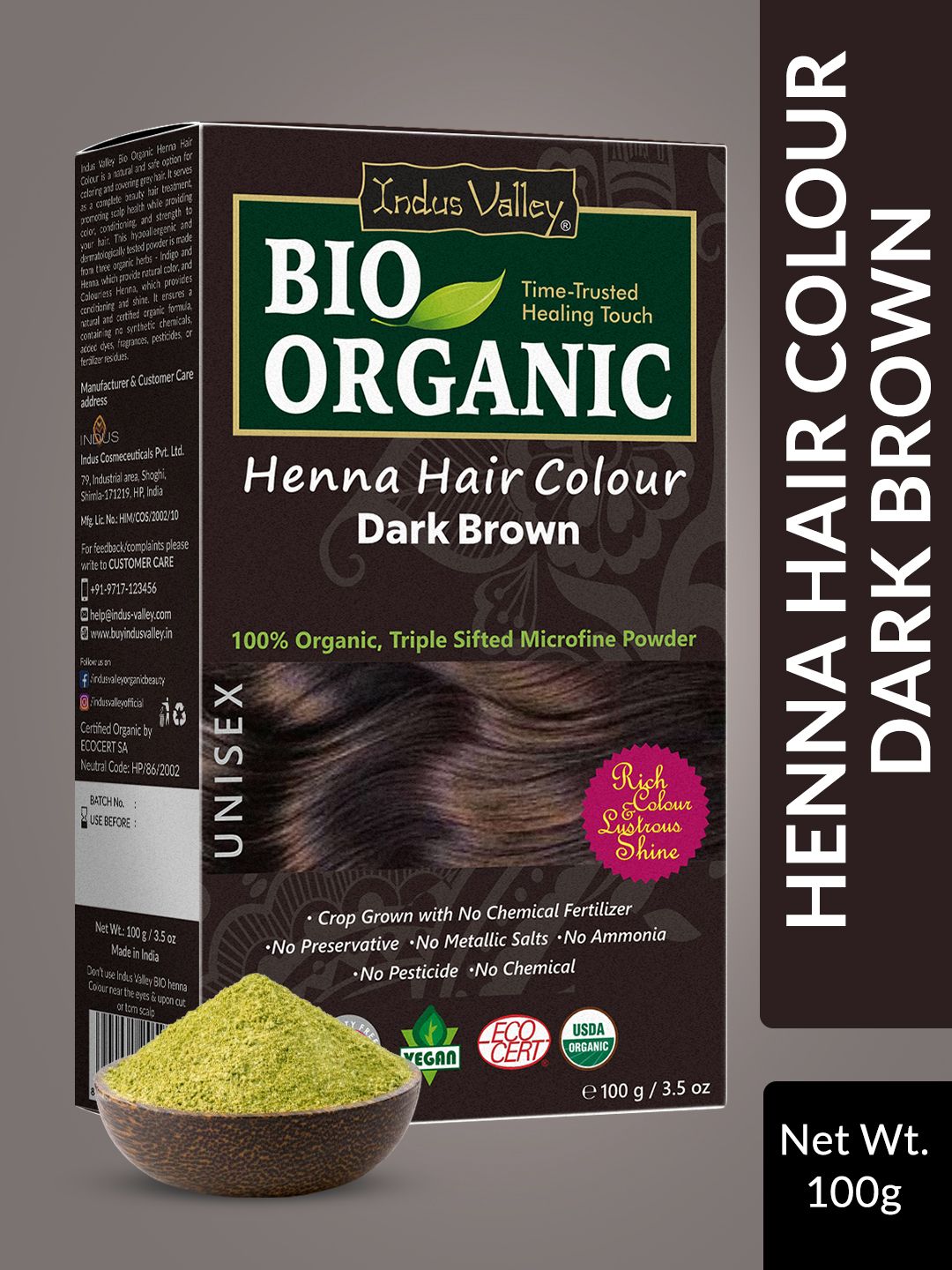 Indus Valley Bio Organic Dark Brown Henna Hair Color 100 g-image-40