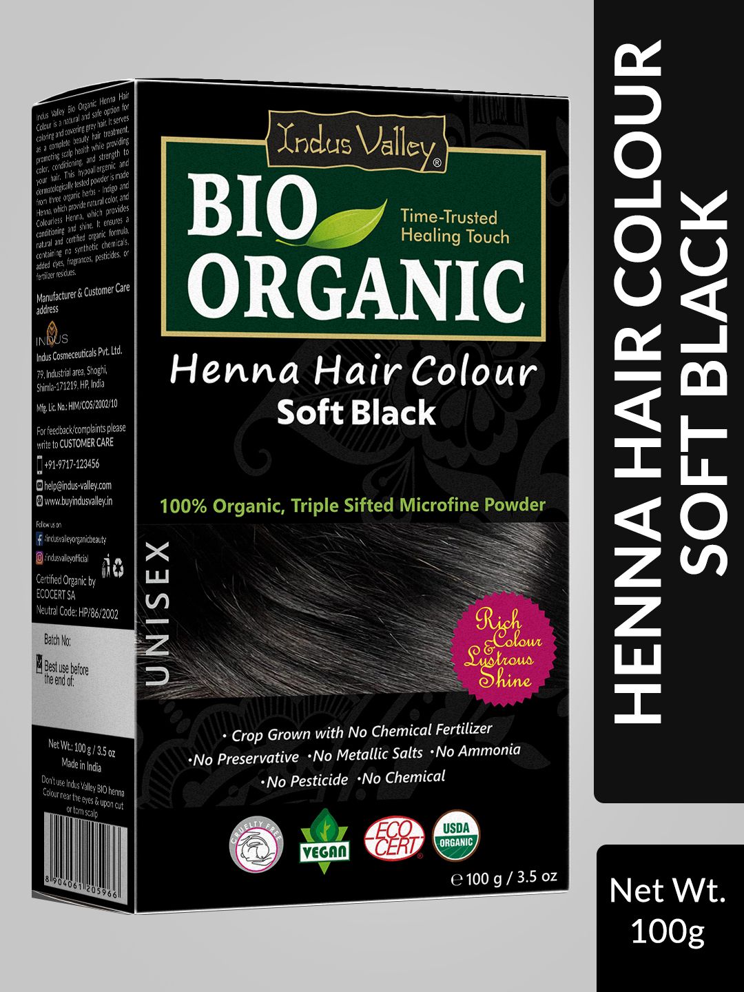 Indus Valley Bio Organic Soft Black Henna Hair Color-Black 100g-image-1