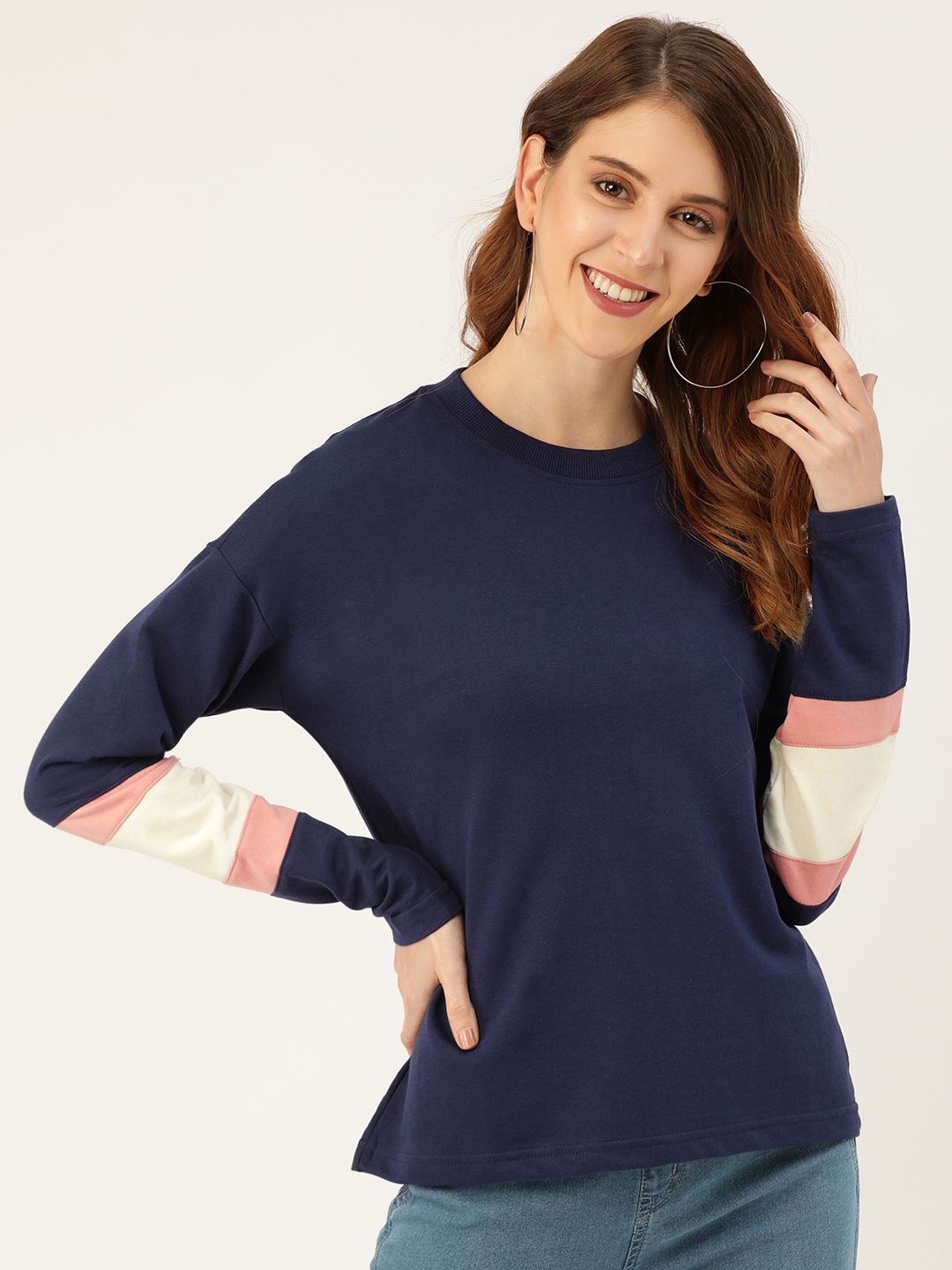 DressBerry Women Navy Blue Solid Sweatshirt-image-40