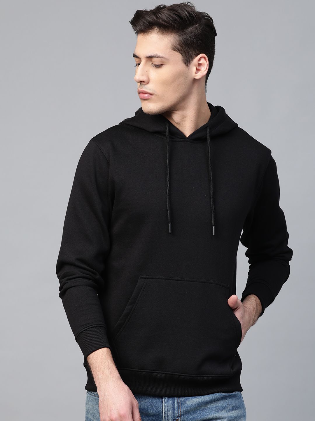 Roadster Men Black Solid Hooded Sweatshirt