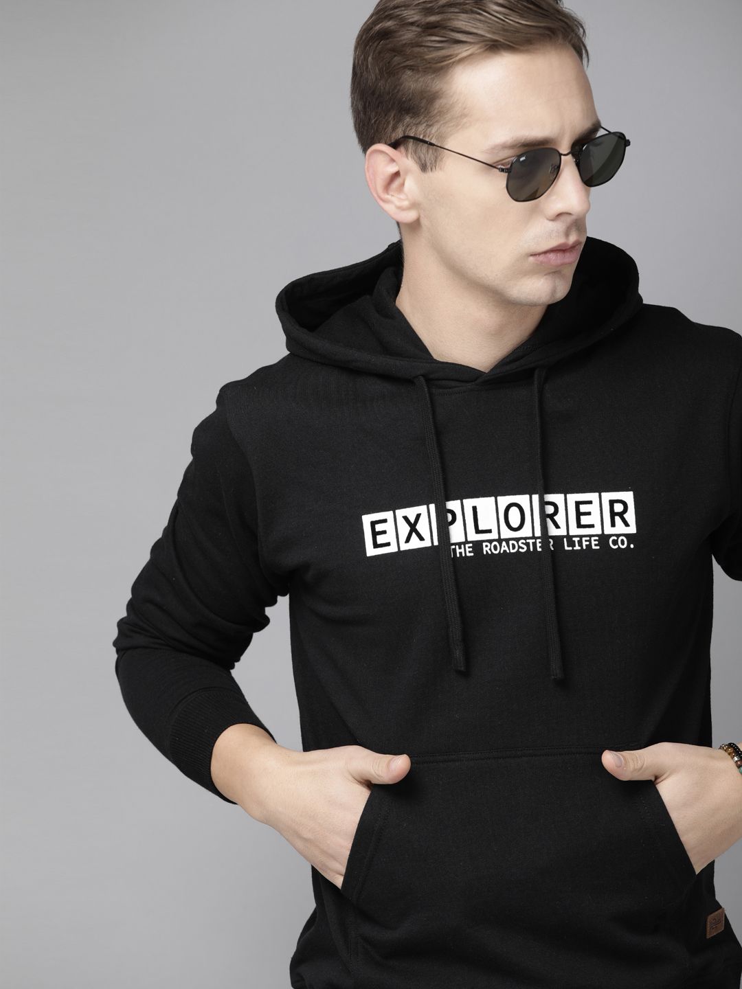 Roadster Men Black Printed Hooded Sweatshirt-picture-29