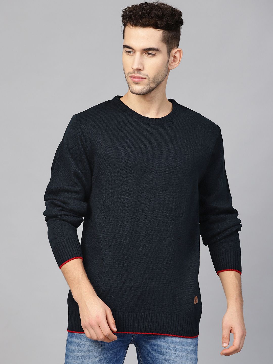 Roadster Men Navy Blue Solid Pullover Sweater-picture-12