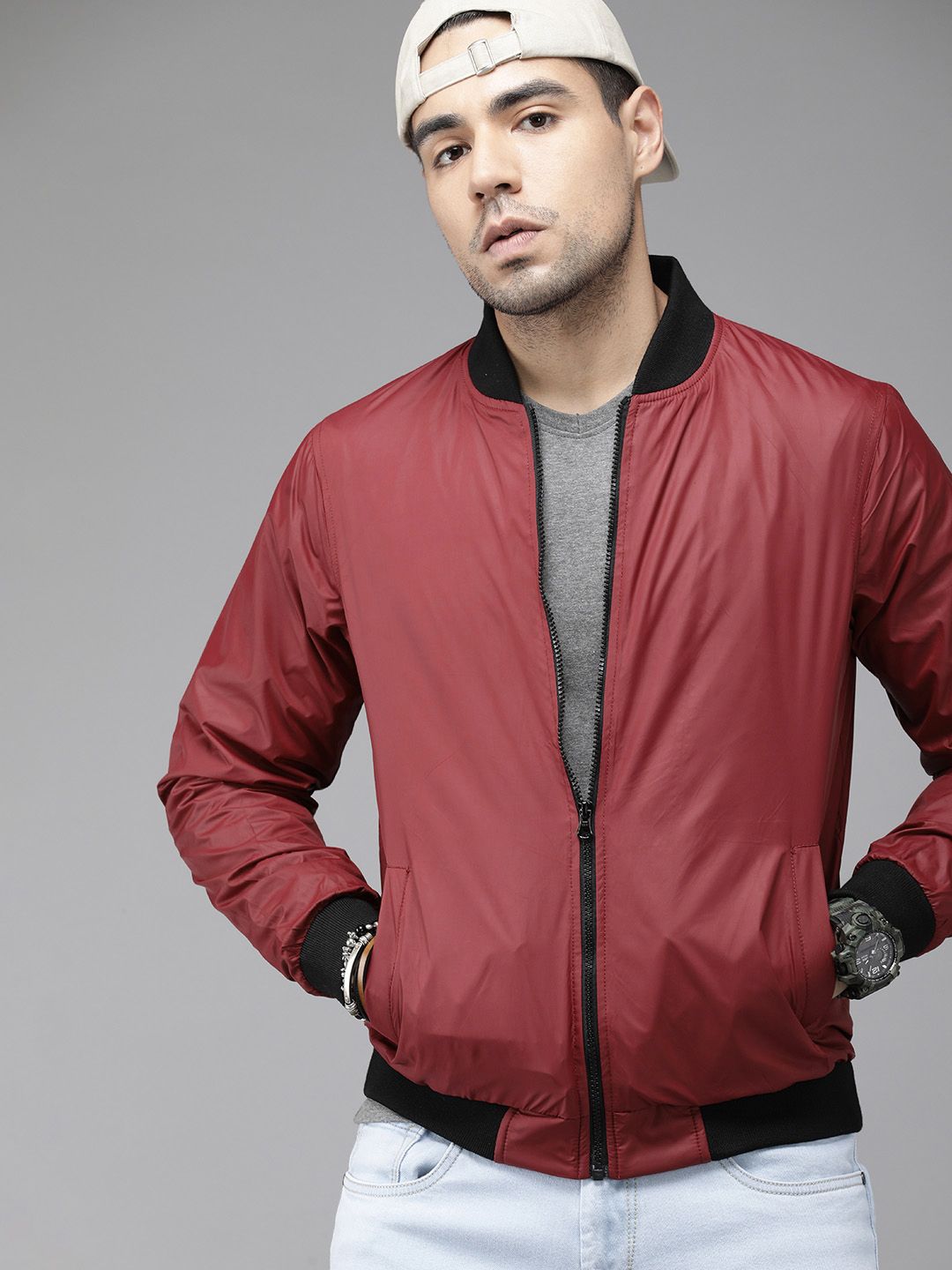 Roadster Men Maroon Solid Bomber Jacket - Price History