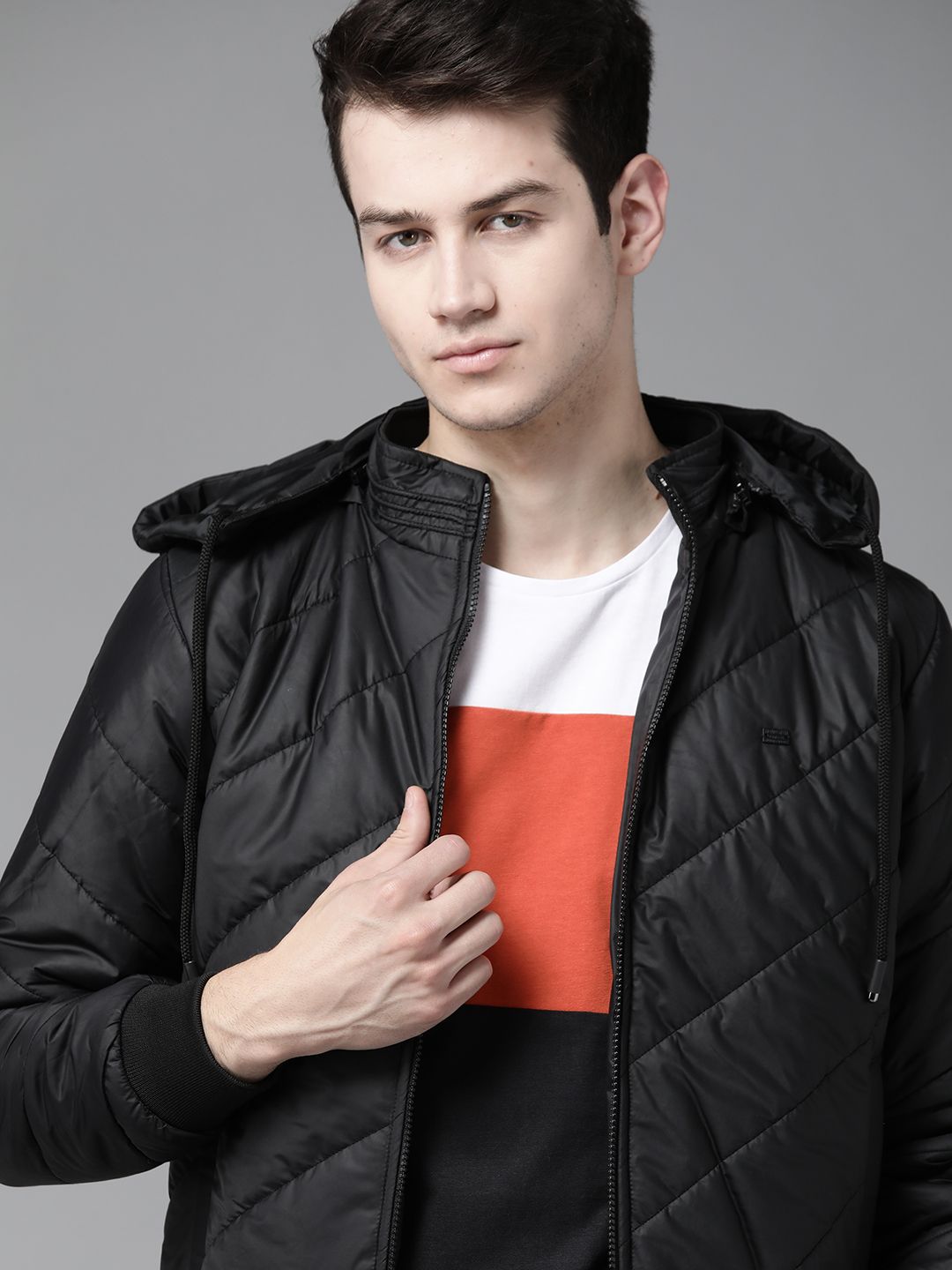 roadster black solid quilted jacket