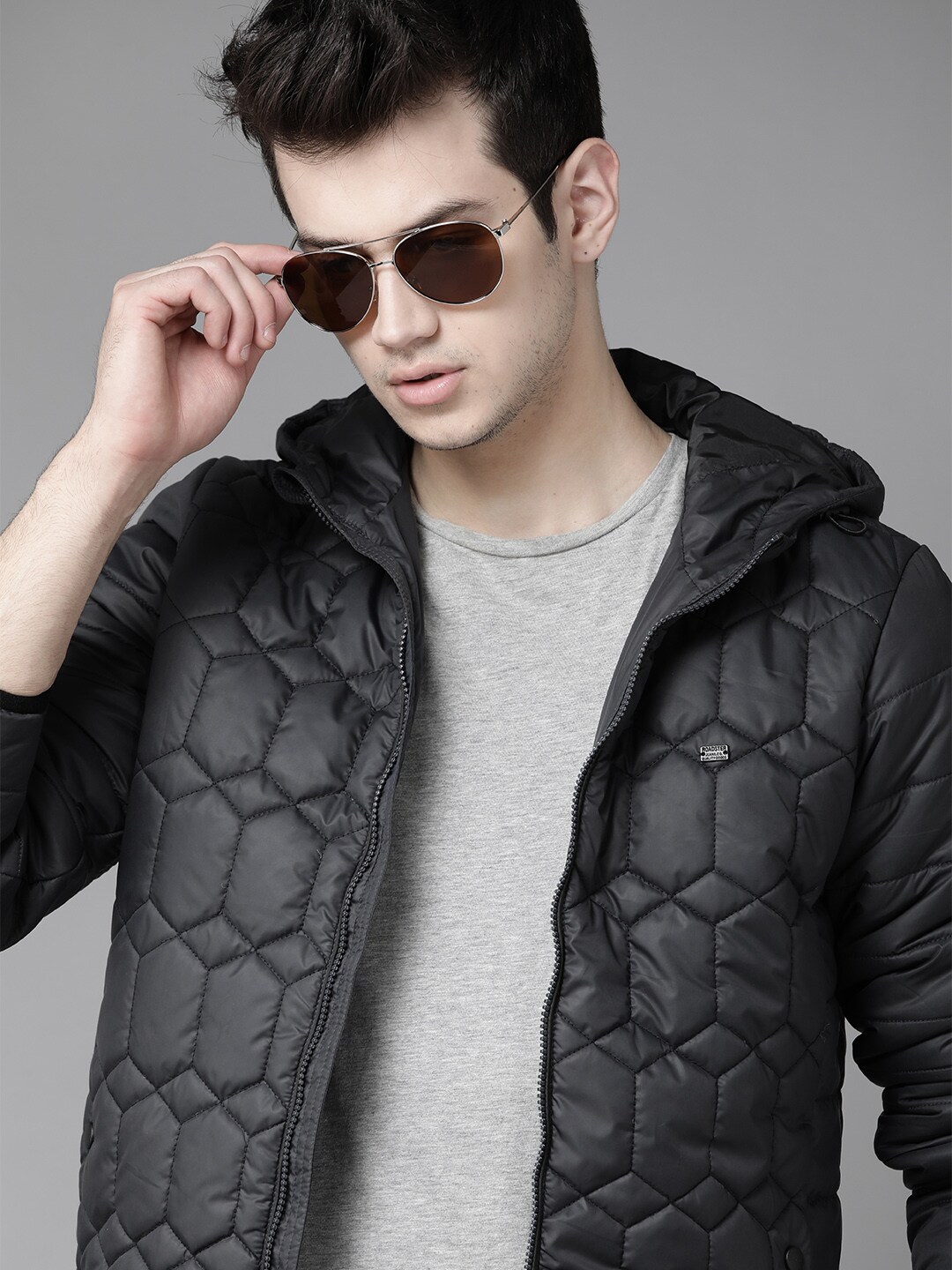 Roadster Men Black Solid Hooded Quilted Jacket - Price History