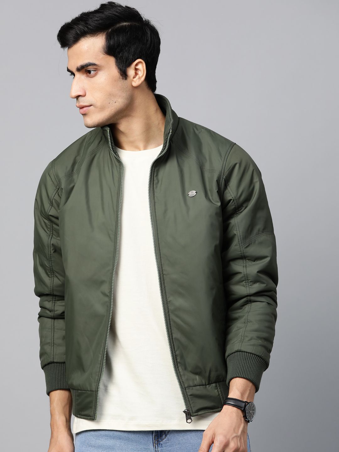 Roadster Men Olive Green Solid Bomber Jacket - Price History