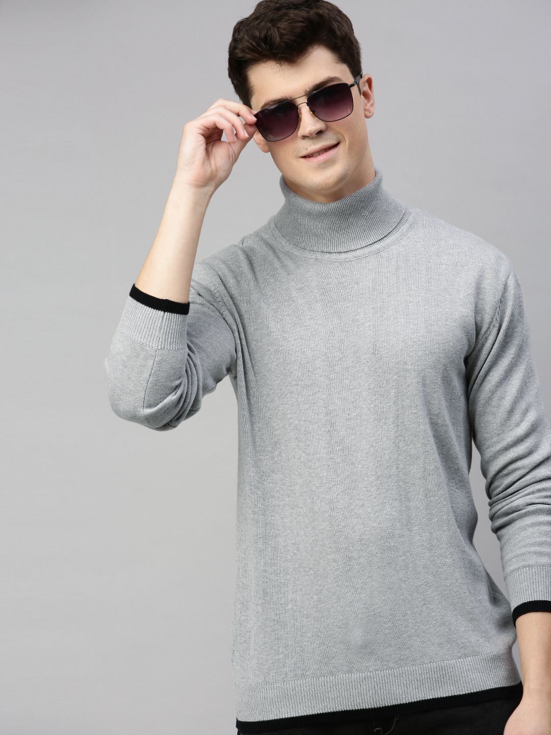 Mast & Harbour Men Grey Melange Solid Pullover-picture-46