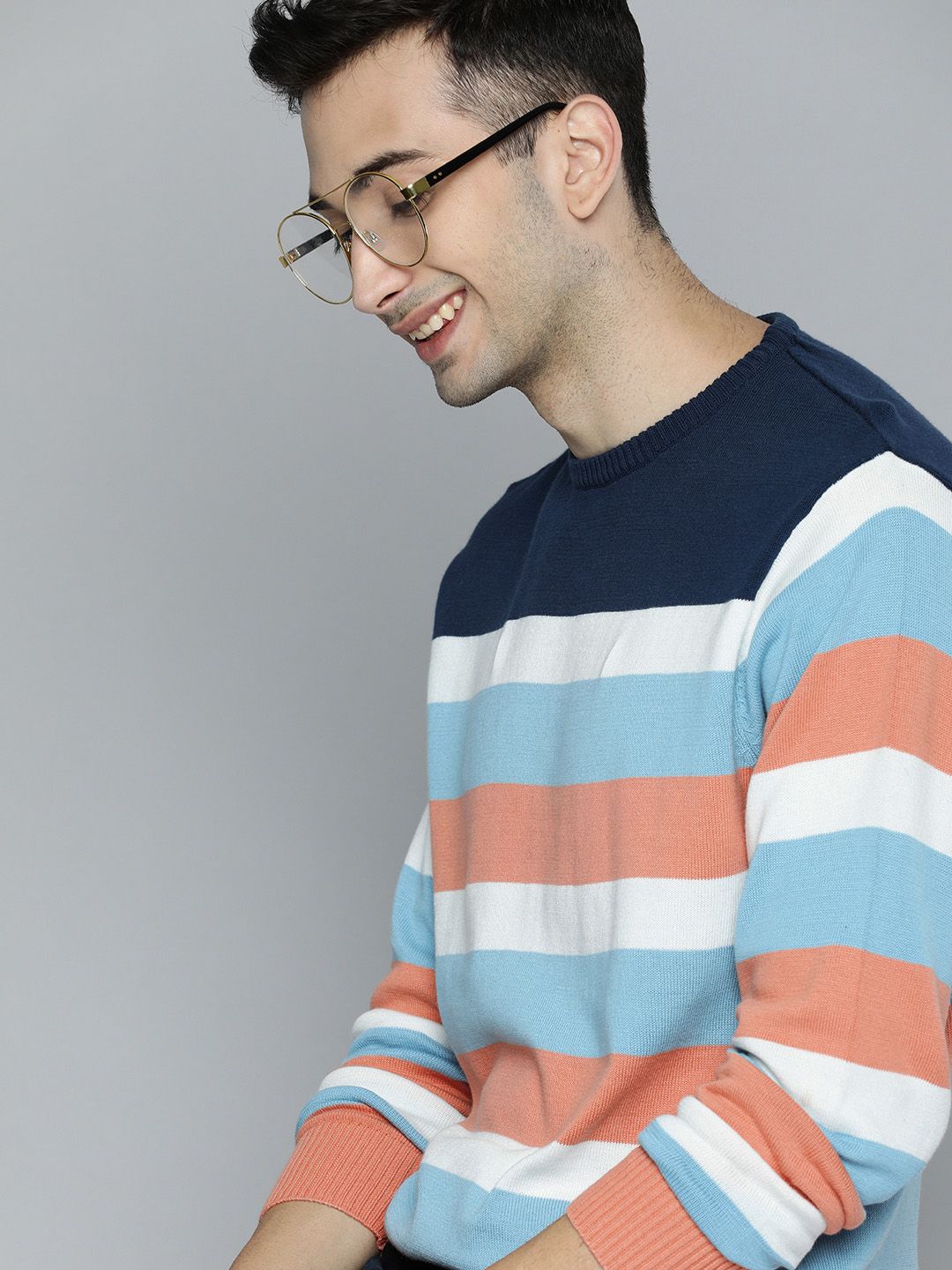 Mast & Harbour Men Peach-Coloured Colourblocked Pullover Sweater-picture-21