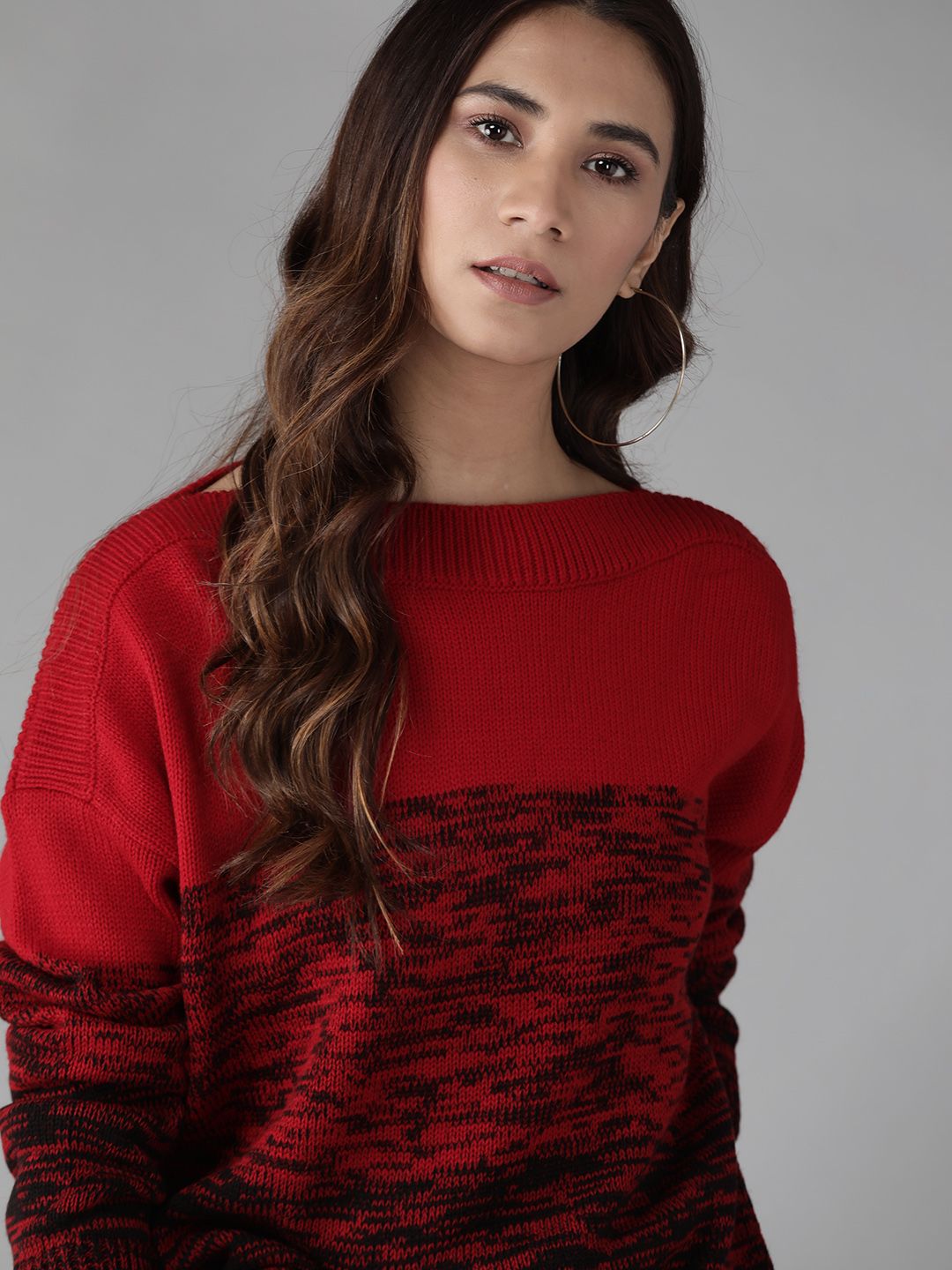 Roadster Women Maroon & Black Self Design Pullover Sweater-picture-42