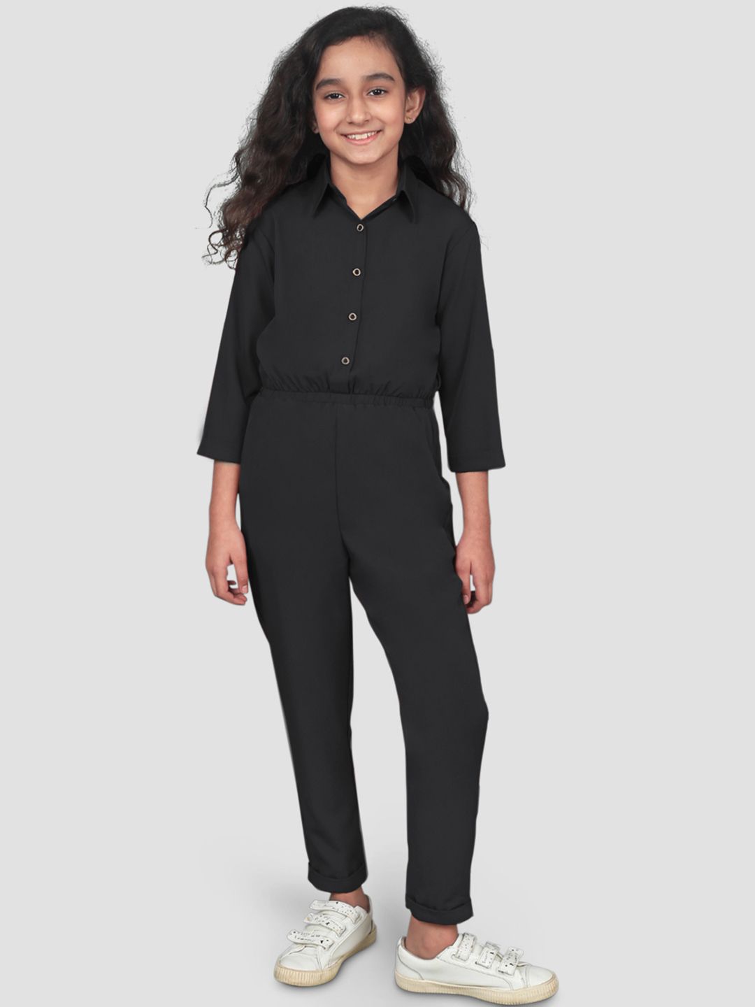 Uptownie Lite Girls Black Roll Up Jumpsuit-picture-56