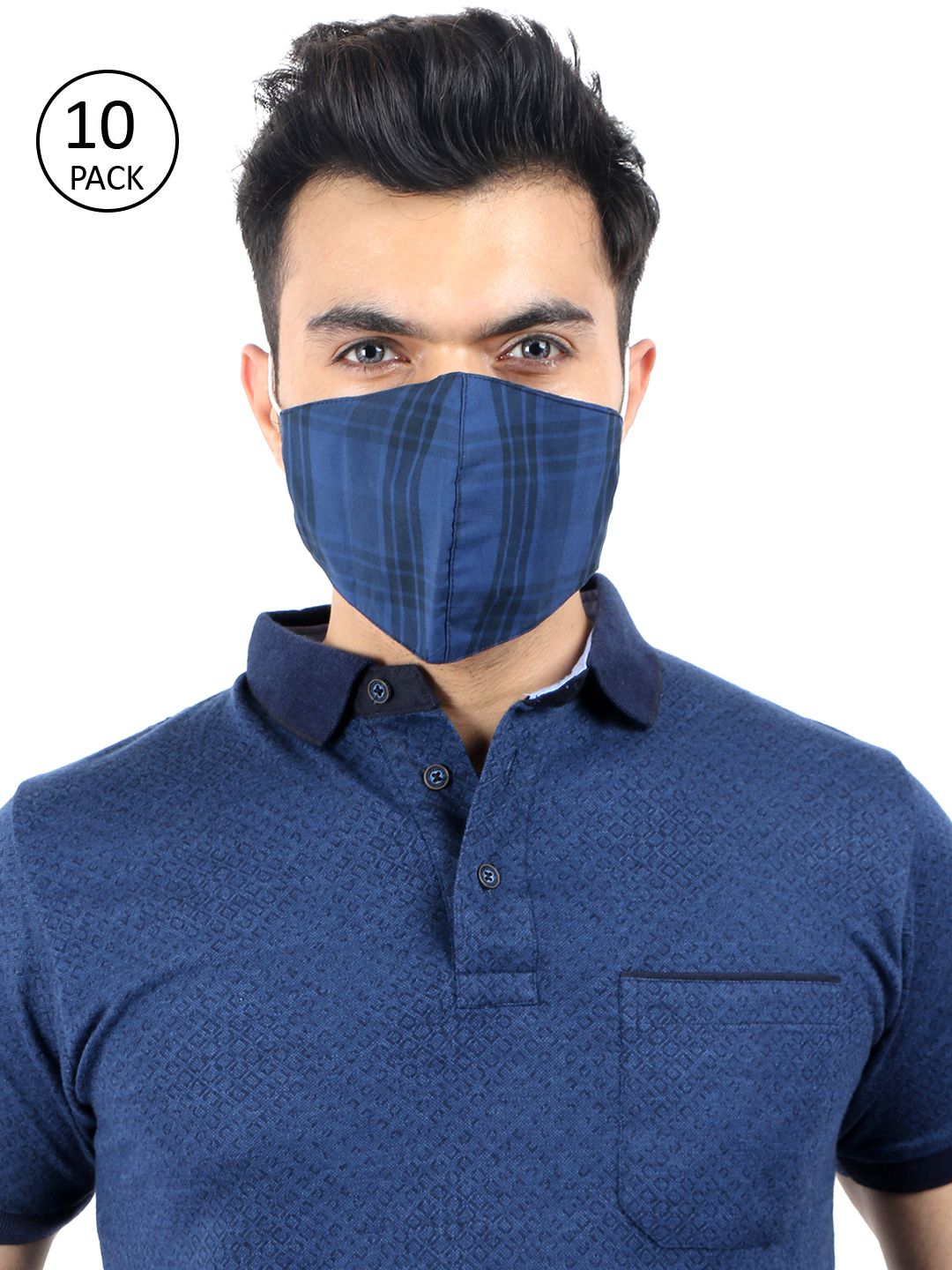 Be Indi Unisex Blue Pack Of 10 3-Ply Anti-Microbial Reusable Cloth Masks-picture-0