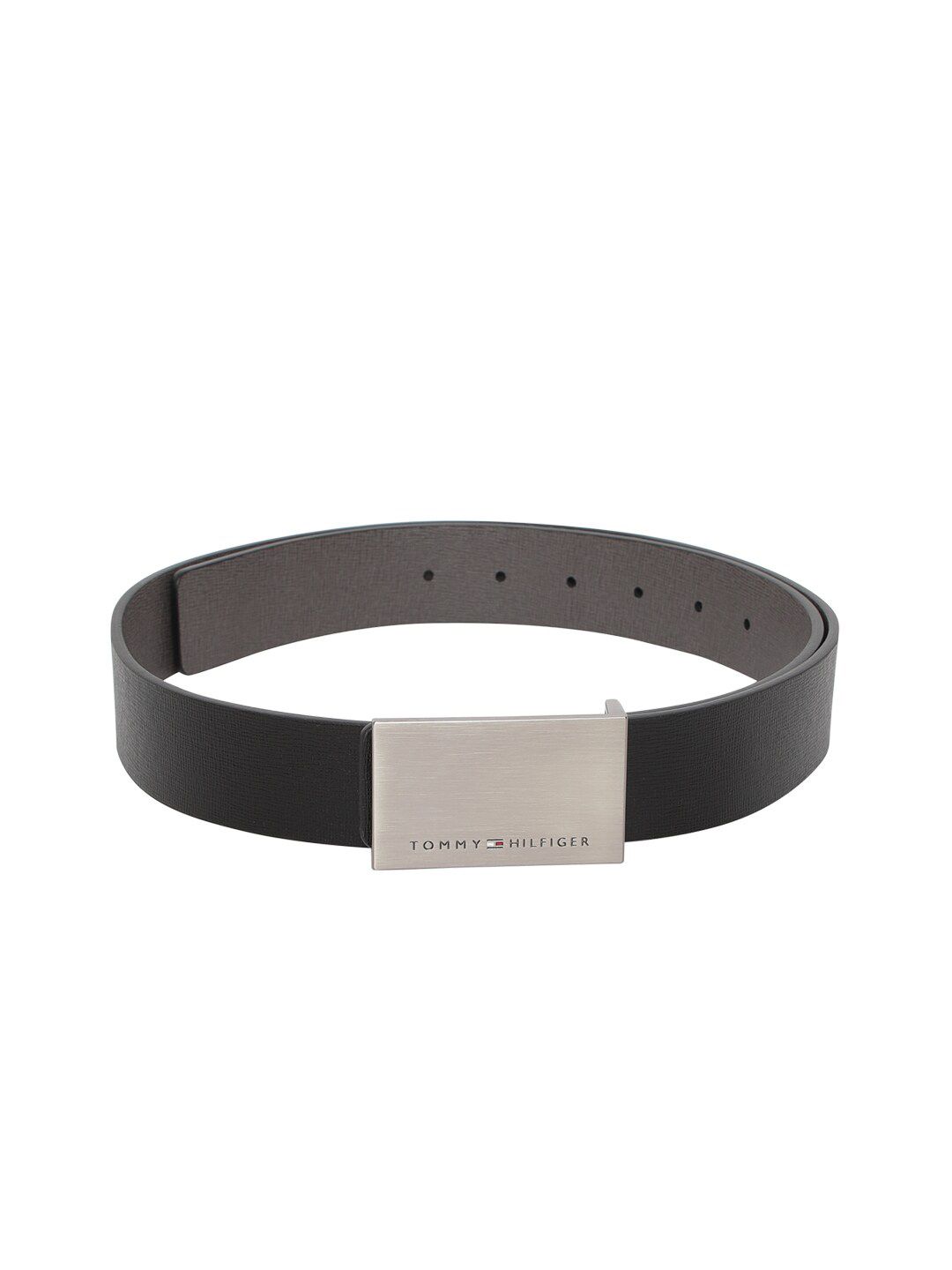 Tommy Hilfiger Men Black & Grey Textured Reversible Leather Belt