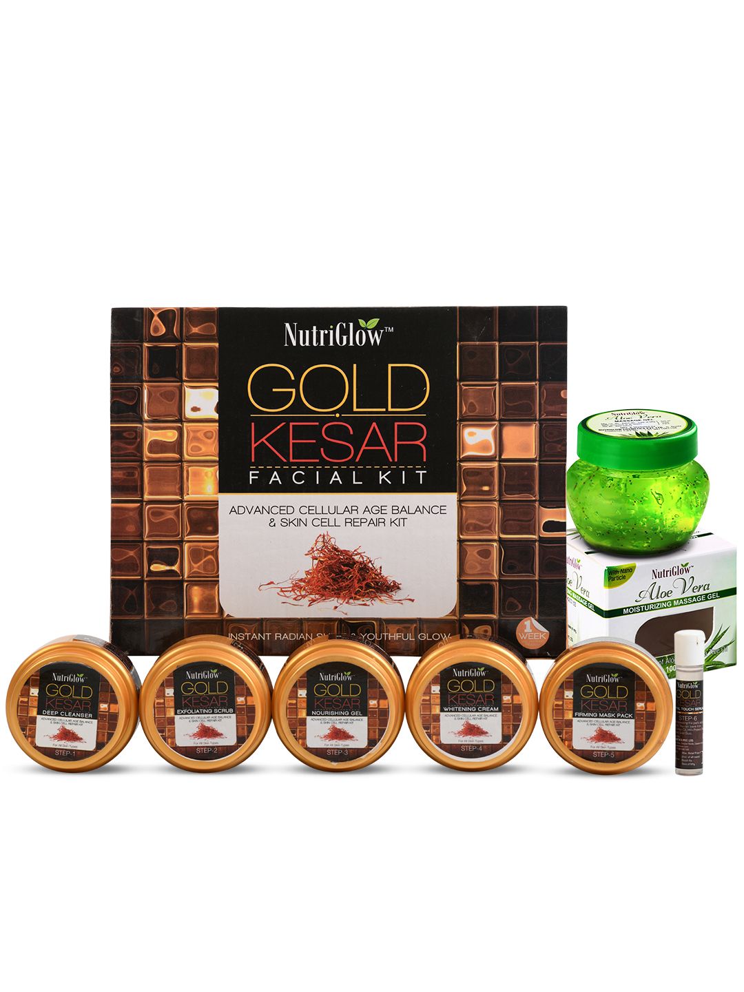 NutriGlow Combo of 2 - Gold Kesar Facial Kit 250g+10ml & Aloe Vera Massage Gel 100g-image-31