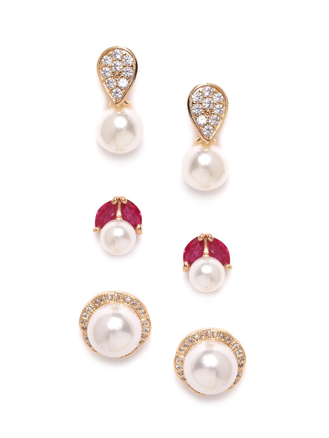 Zaveri Pearls Women Set of 3 Gold-Plated CZ Stone Studs-picture-30