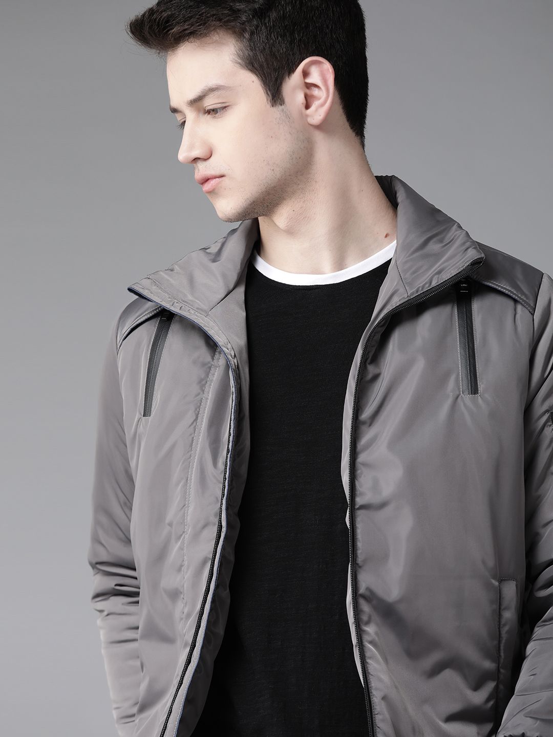 SAVE 2520 On Roadster Men Charcoal Grey Solid Puffer Jacket Best