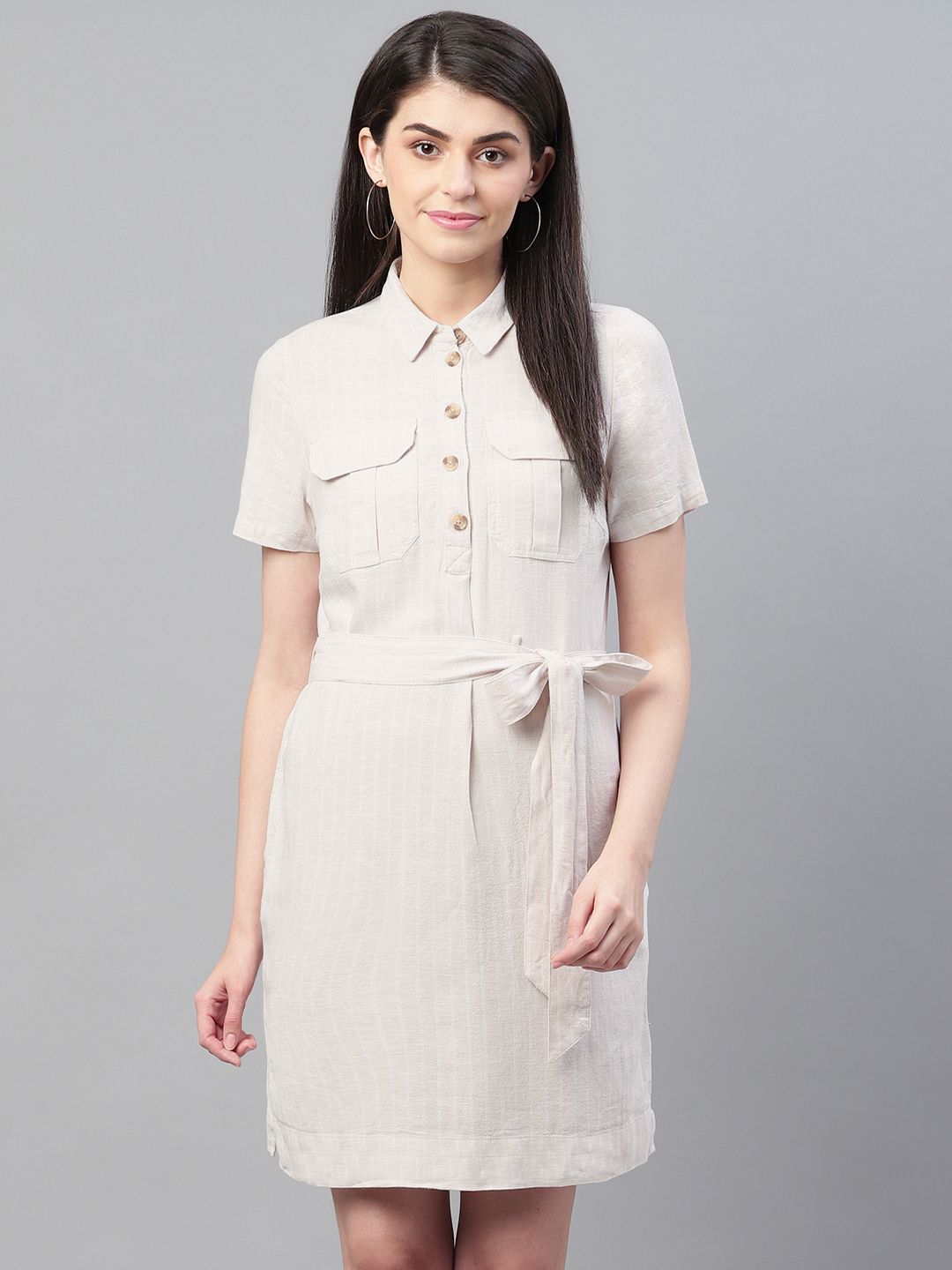 Marks & Spencer Women Beige Solid Shirt Dress-picture-15