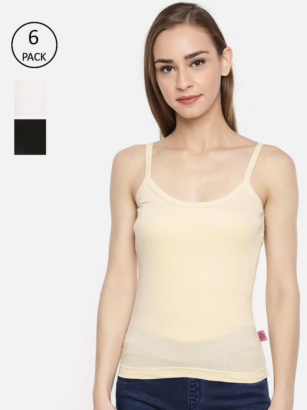 Dollar Missy Pack of 6 Combed Cotton Camisole 351-BLK-WH-SKN-PO6-picture-15