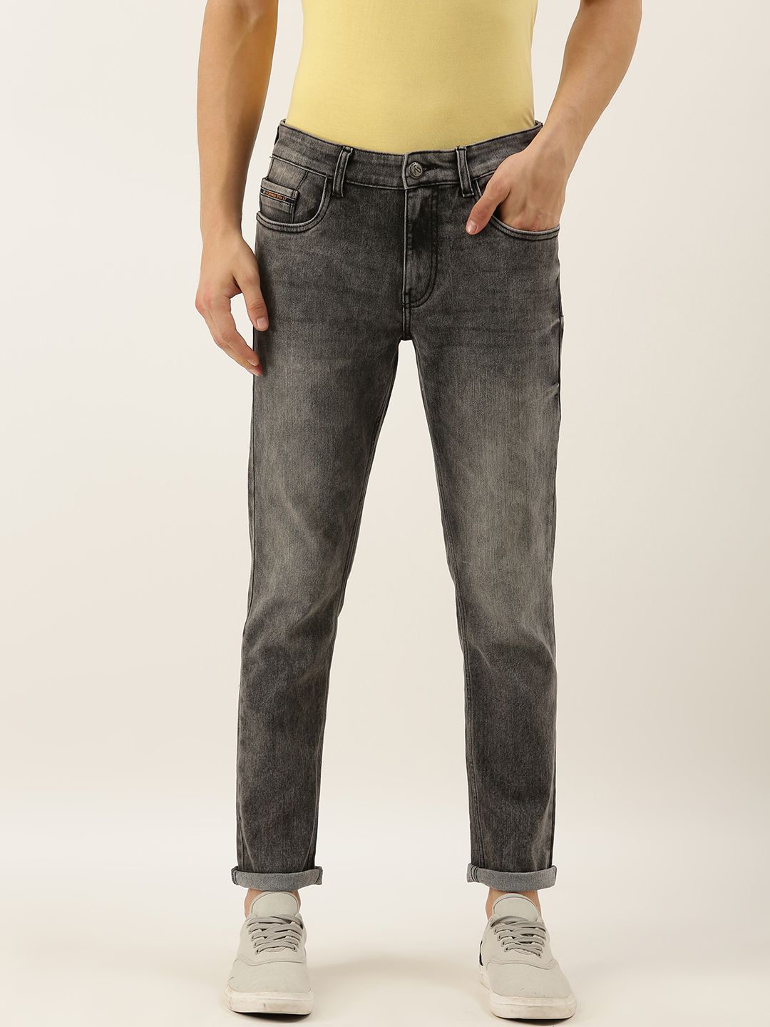 The Indian Garage Co Men Grey Slim Fit Mid-Rise Clean Look Stretchable Jeans