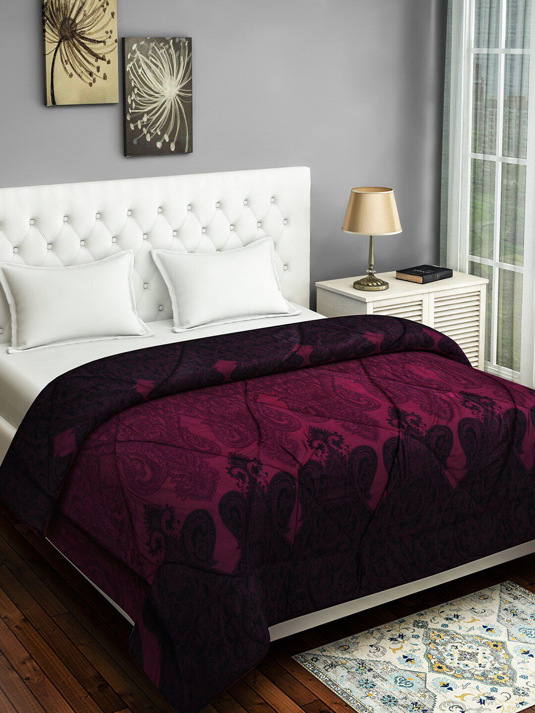 SWAYAM Magenta Ethnic Motifs AC Room 150 GSM Double Bed Comforter-picture-20