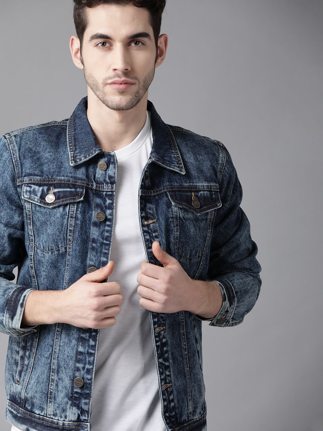 roadster men blue washed denim jacket