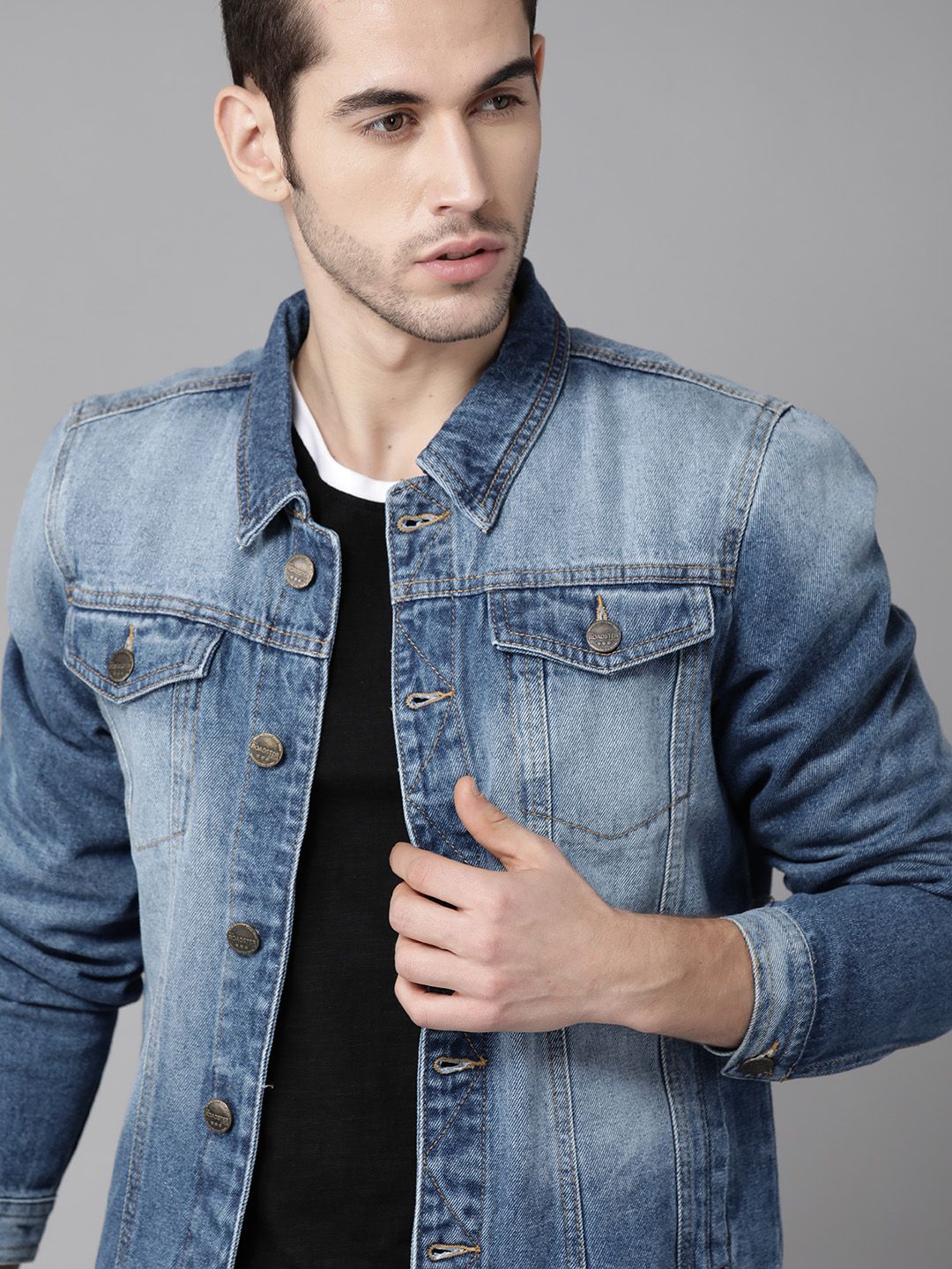 Roadster Men Navy Blue Washed Denim Jacket - Price History