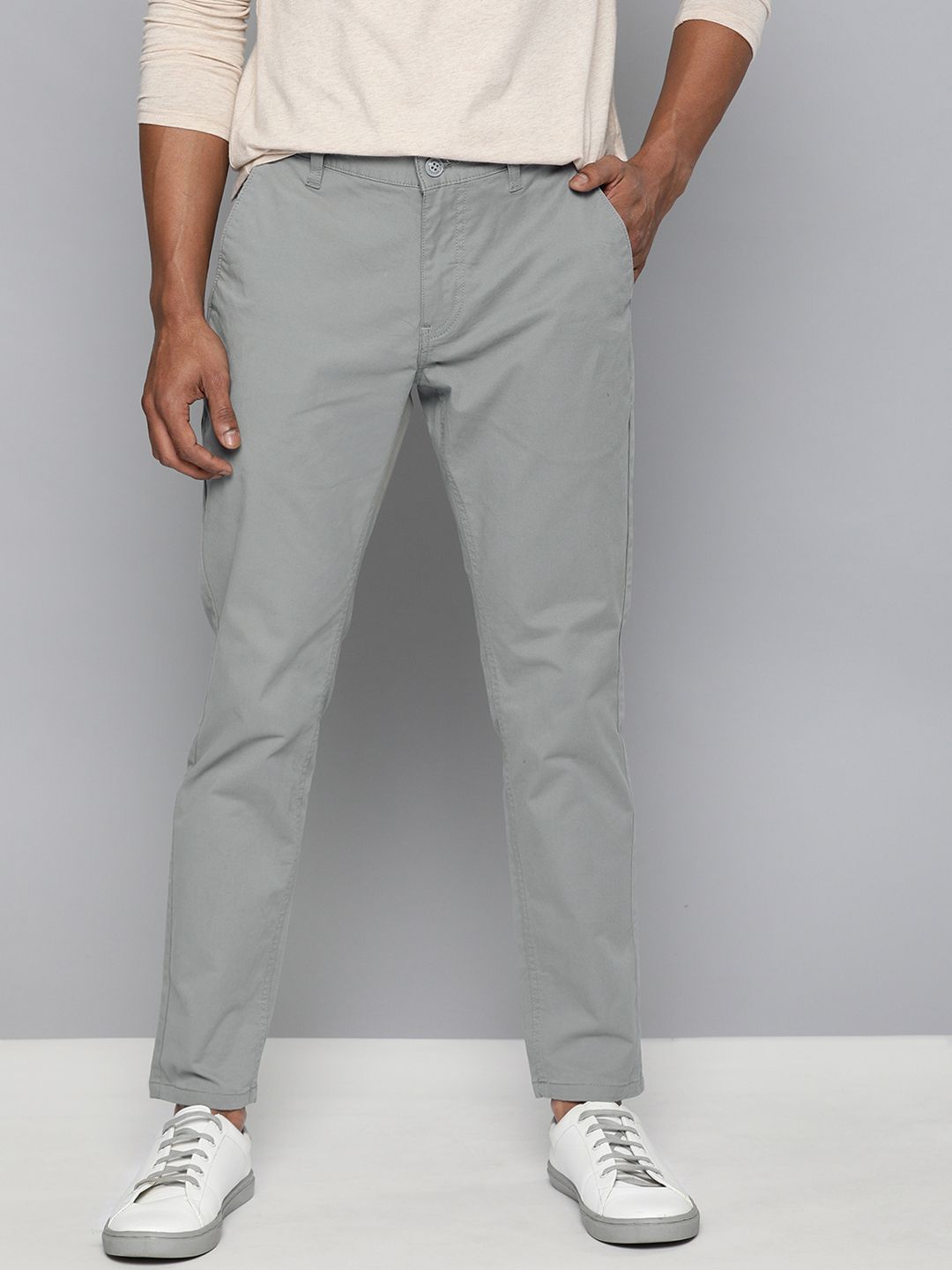 Mast & Harbour Men Grey Slim Fit Solid Chinos - Price History