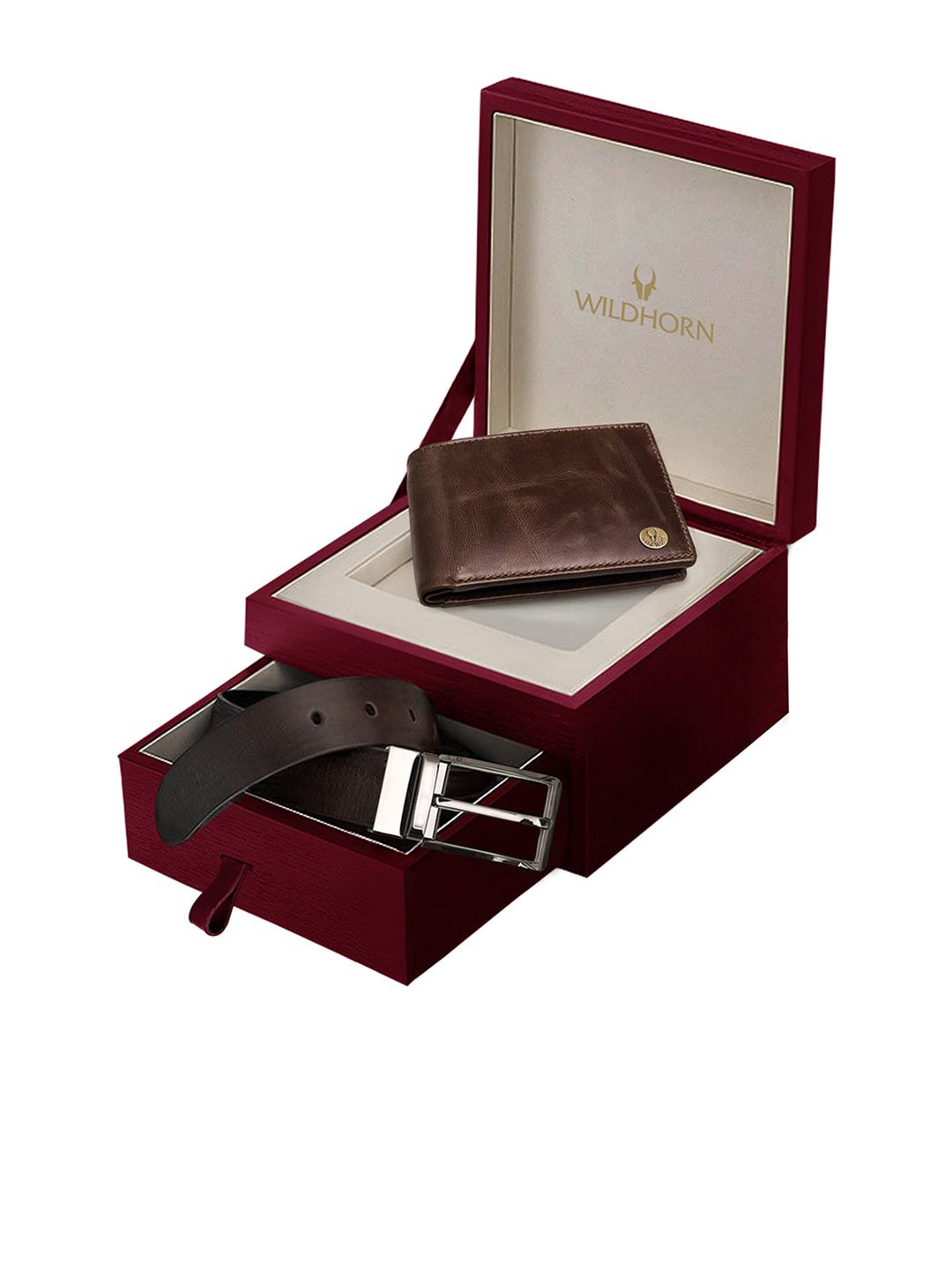 WildHorn Men Brown Genuine Leather Wallet & Belt Combo Gift Set