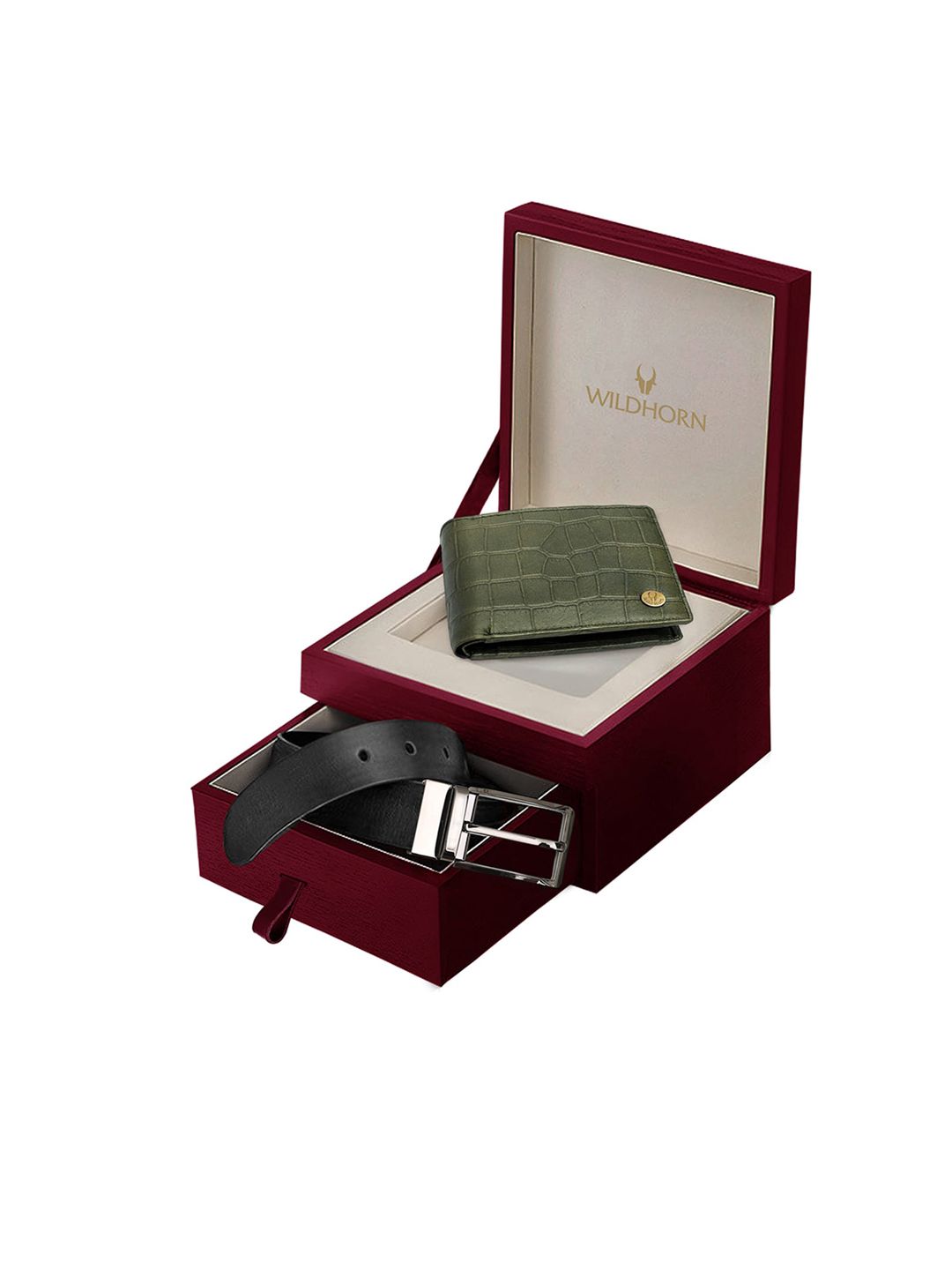 WildHorn Men Green & Black Genuine Leather Wallet & Belt Accessory Gift Set-picture-16