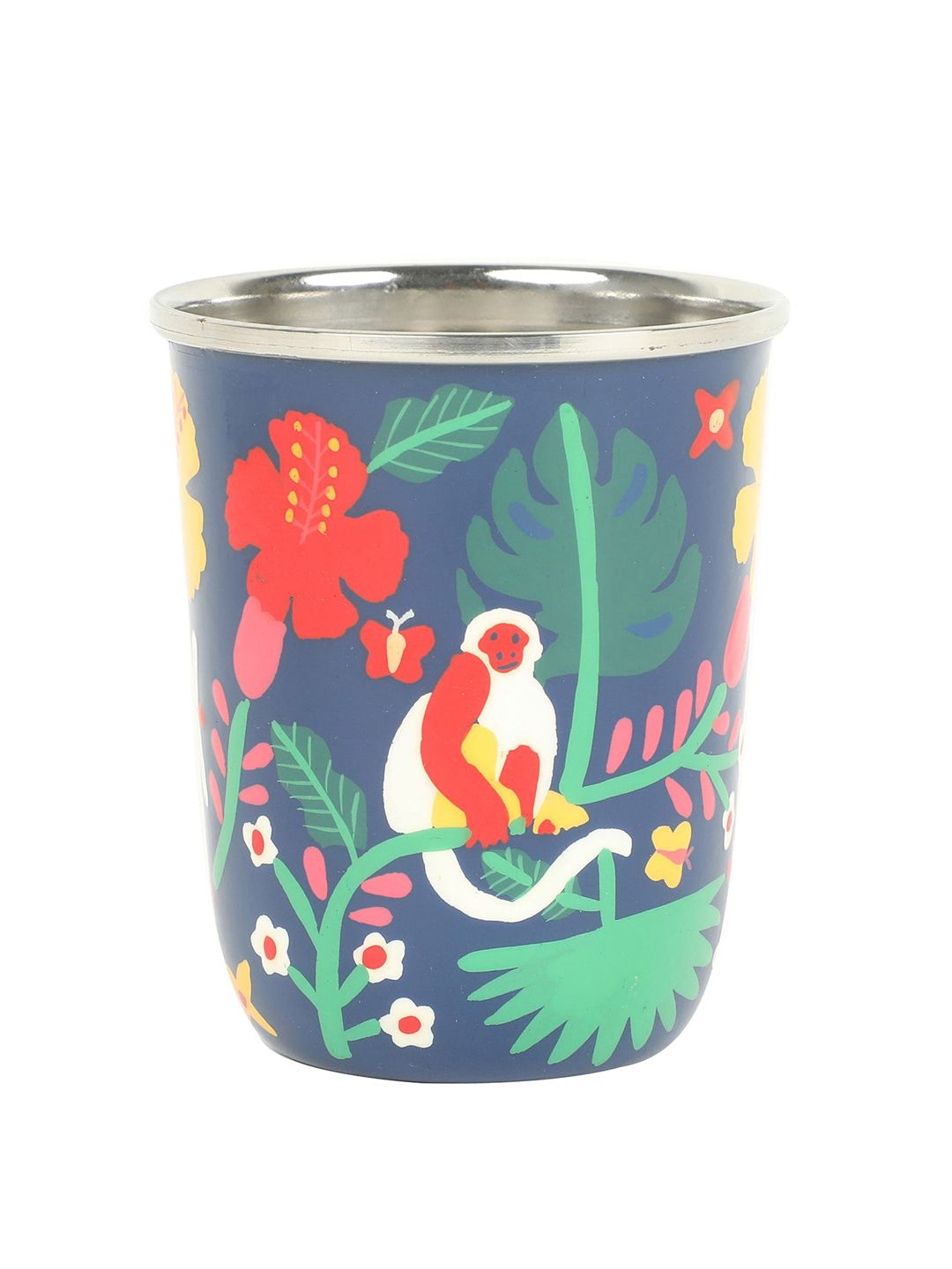 Chumbak Blue & Green Hand Painted Quiet Jungle Small Stainless Steel Tumbler 250 ml-image-9