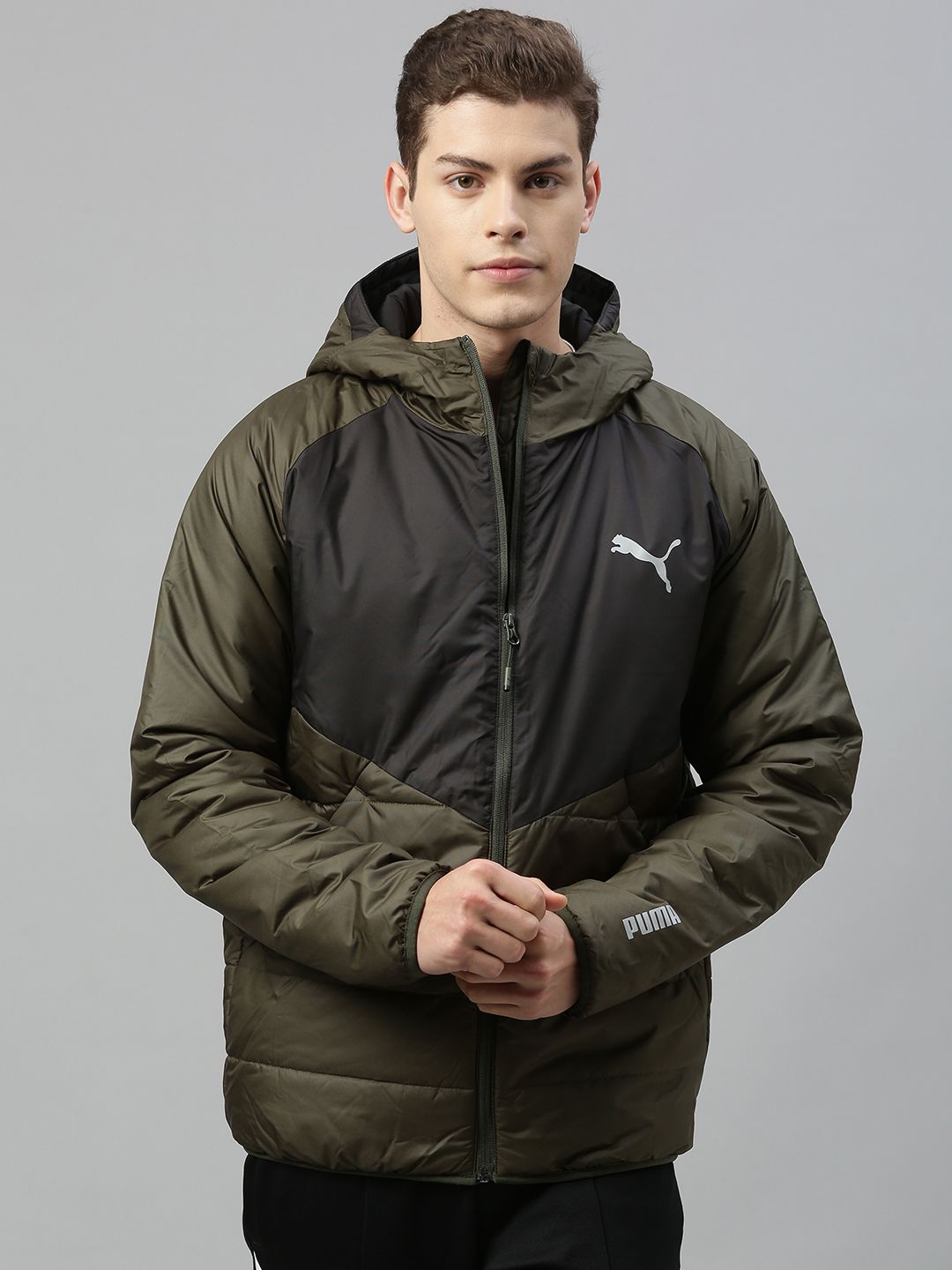 Puma Men Olive Green & Black Colourblocked WarmCELL Water Repellent Padded Jacket-picture-25