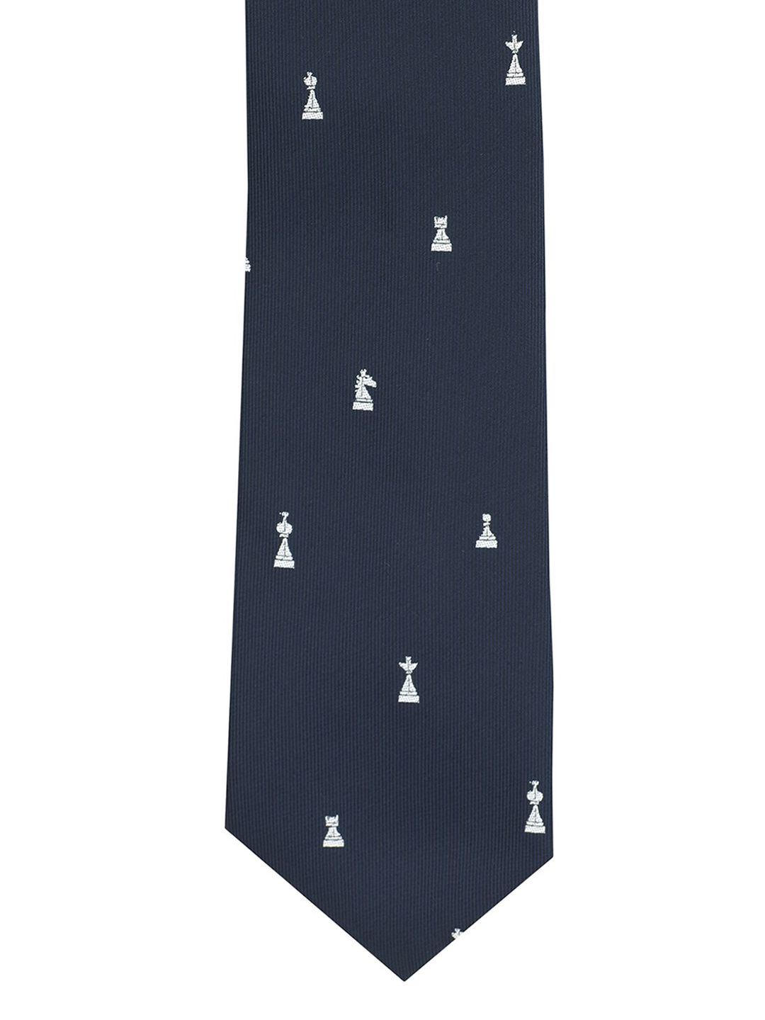 The Tie Hub Navy Blue & White Woven Design Broad Tie