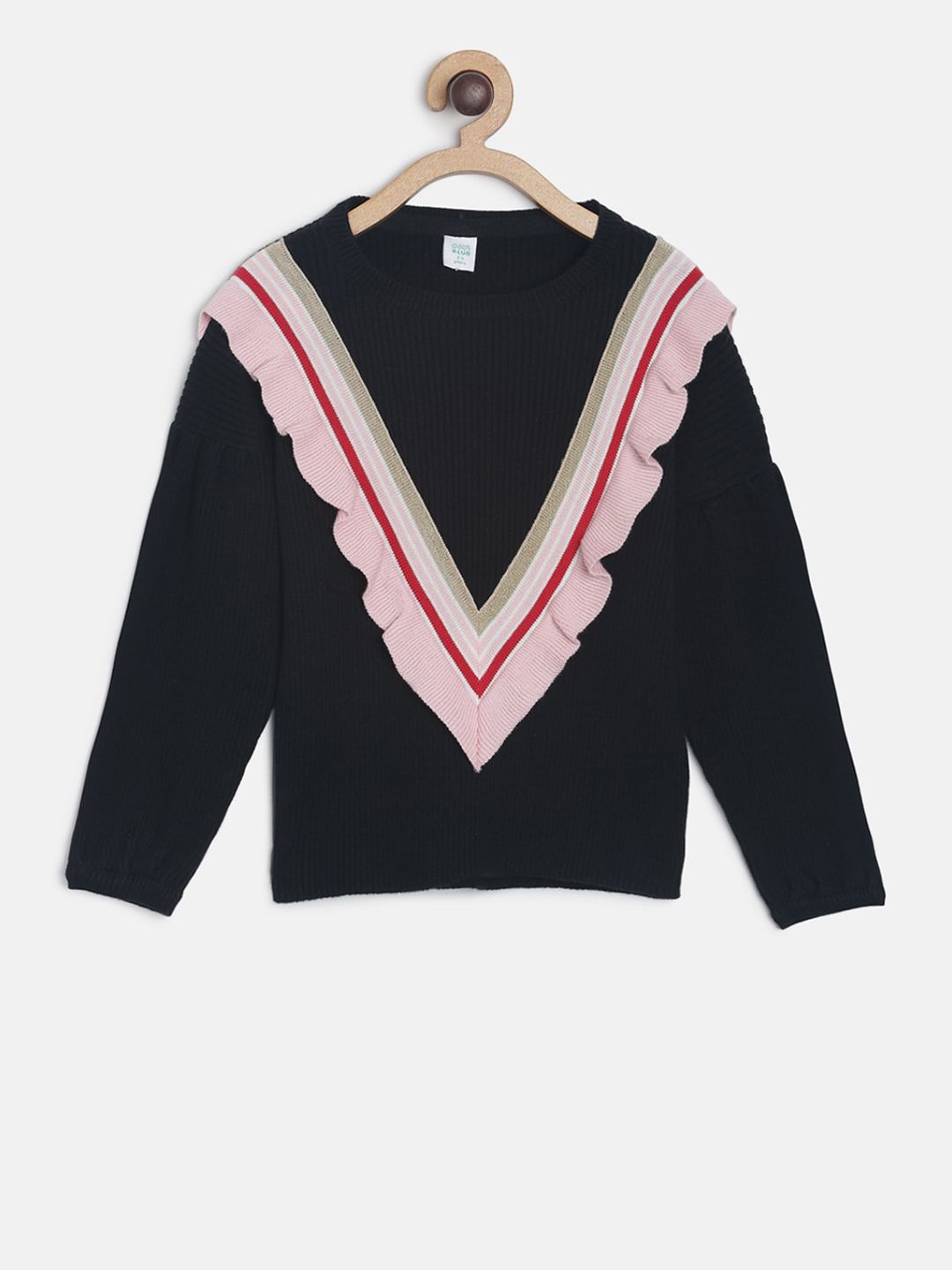 MINI KLUB Girls Black & Pink Self-Design Pullover Sweater-picture-17