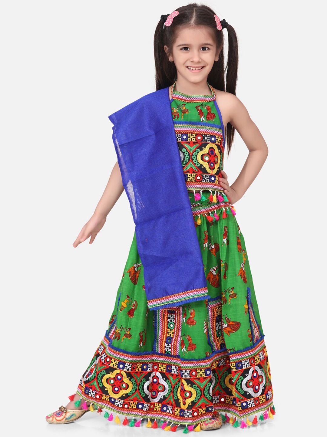 BownBee Girls Green & Blue Embroidered Ready to Wear Chaniya Choli-picture-33