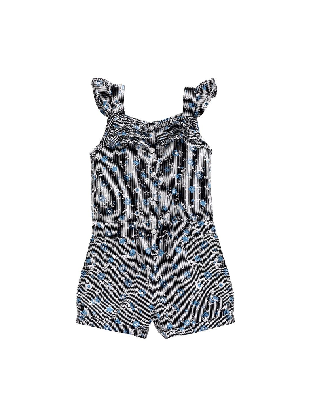 KiddoPanti Girls Black & White Floral Printed Playsuit-picture-45