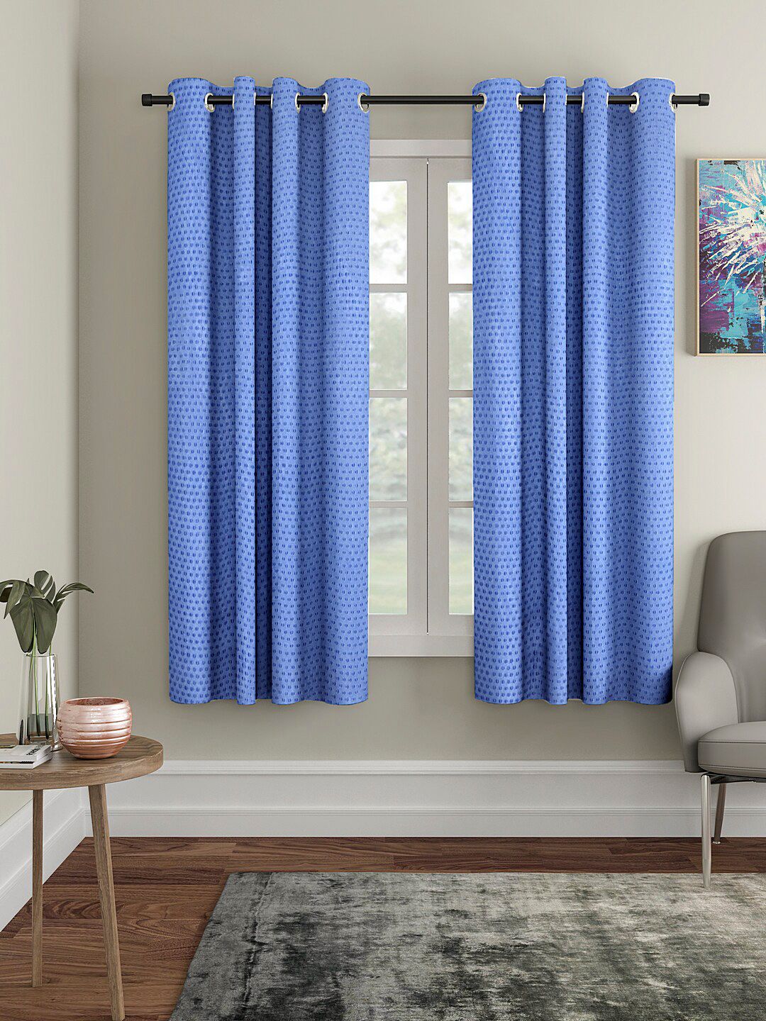 Cortina Blue Set of 2 Polka Dots Embossed Window Curtains-picture-35