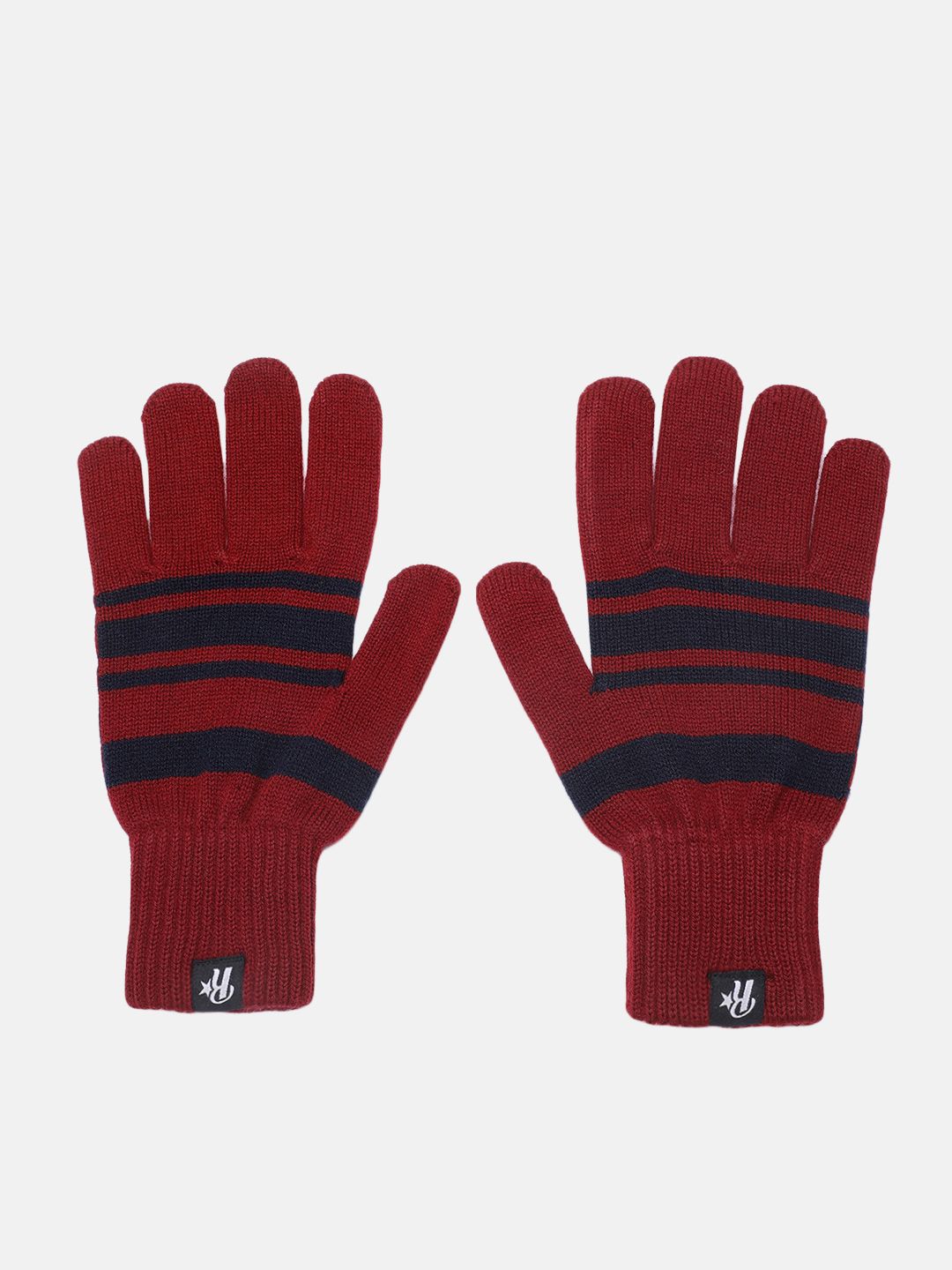 Roadster Maroon & Black Striped Acrylic Gloves-picture-35