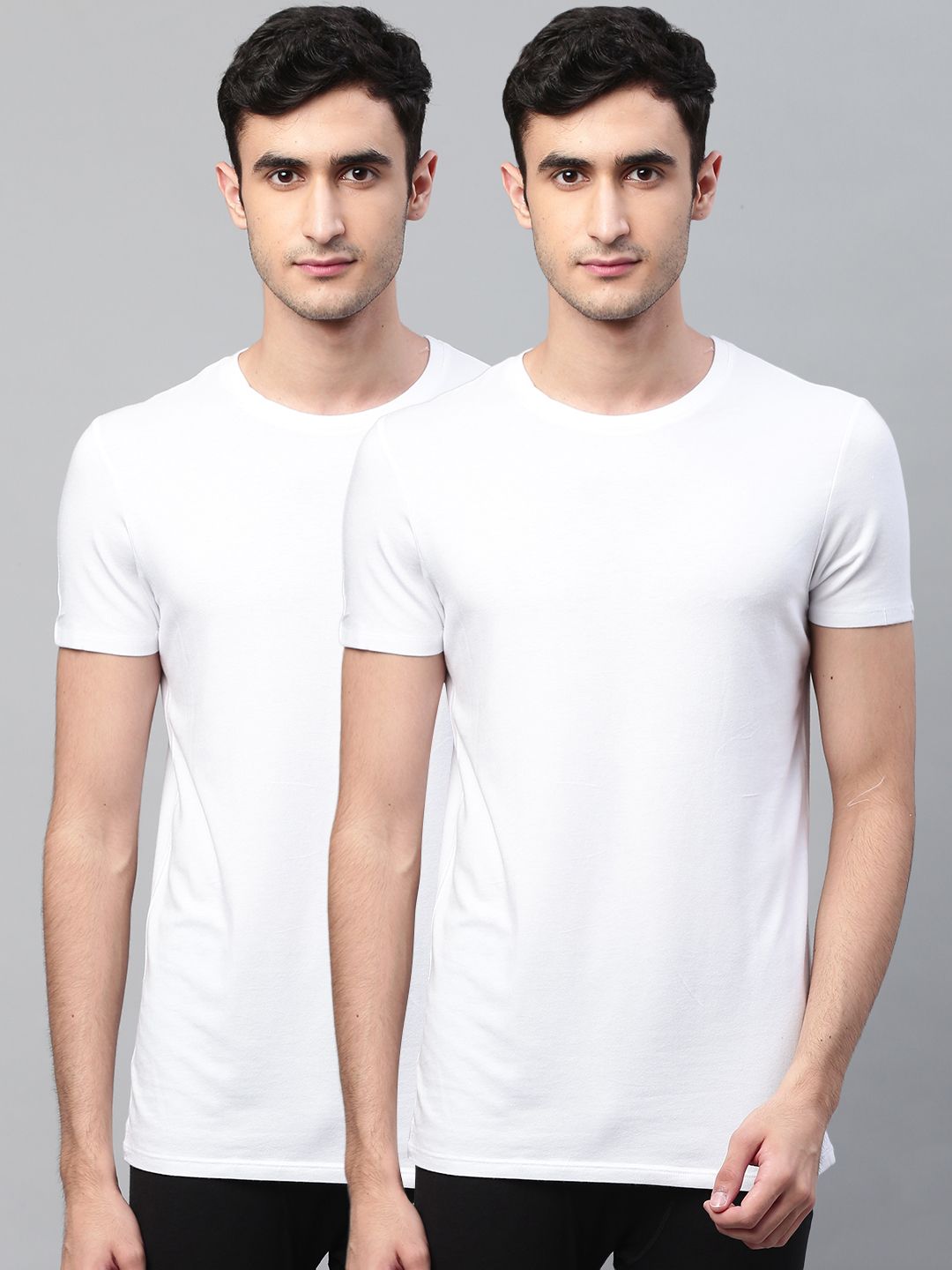 Marks & Spencer Men Pack of 2 White Solid Thermal T-shirts-picture-42