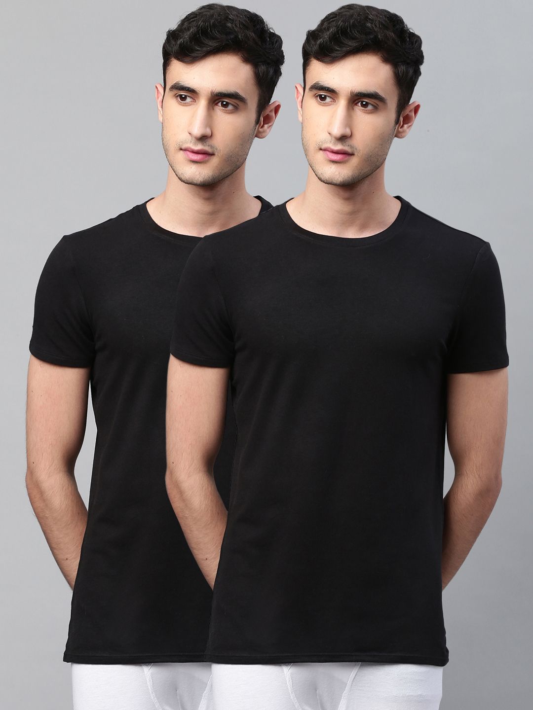 Marks & Spencer Men Pack of 2 Black Solid Thermal T-shirts-picture-43