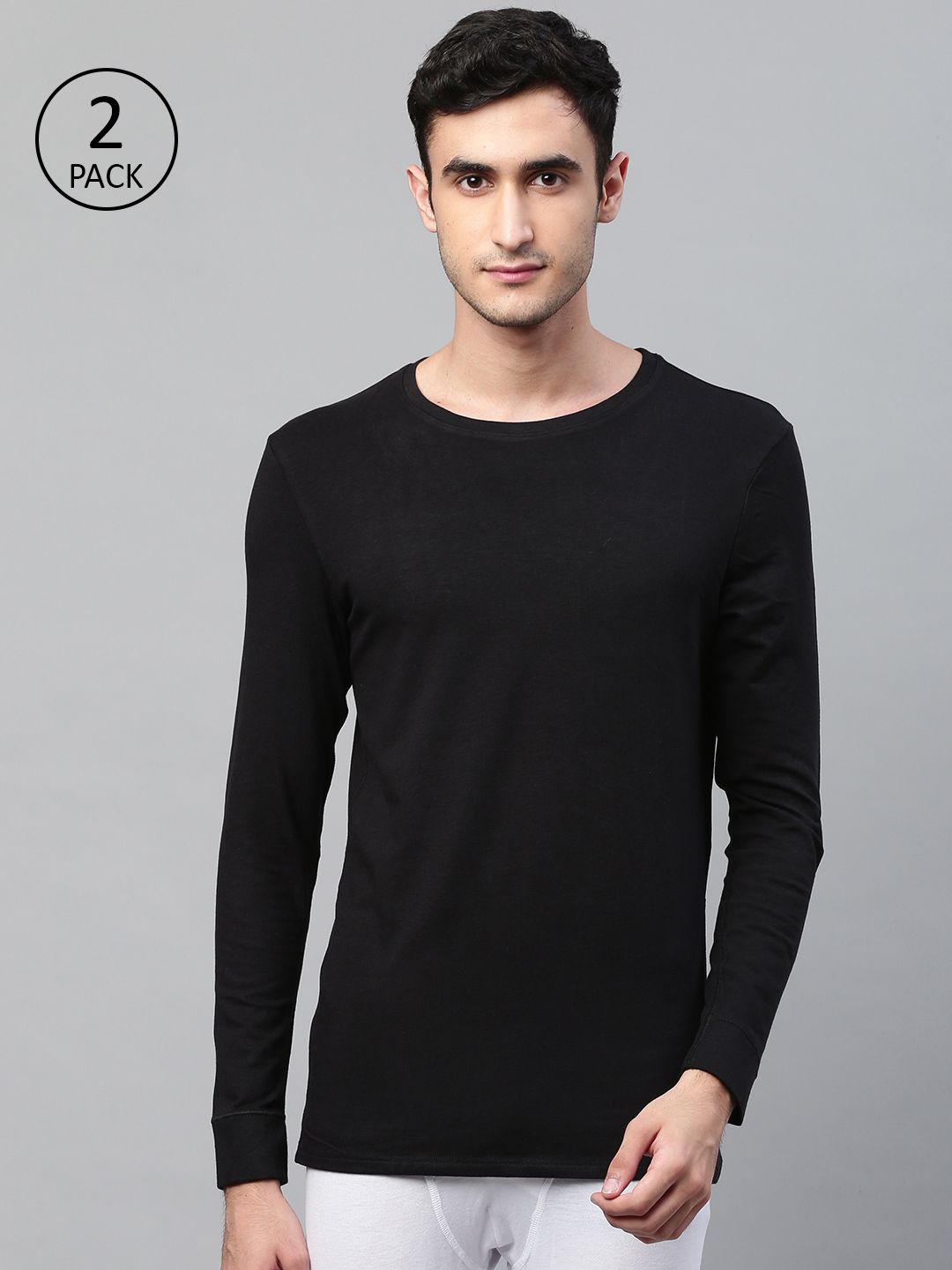 Marks & Spencer Men Pack of 2 Black Solid Thermal T-shirt-picture-17