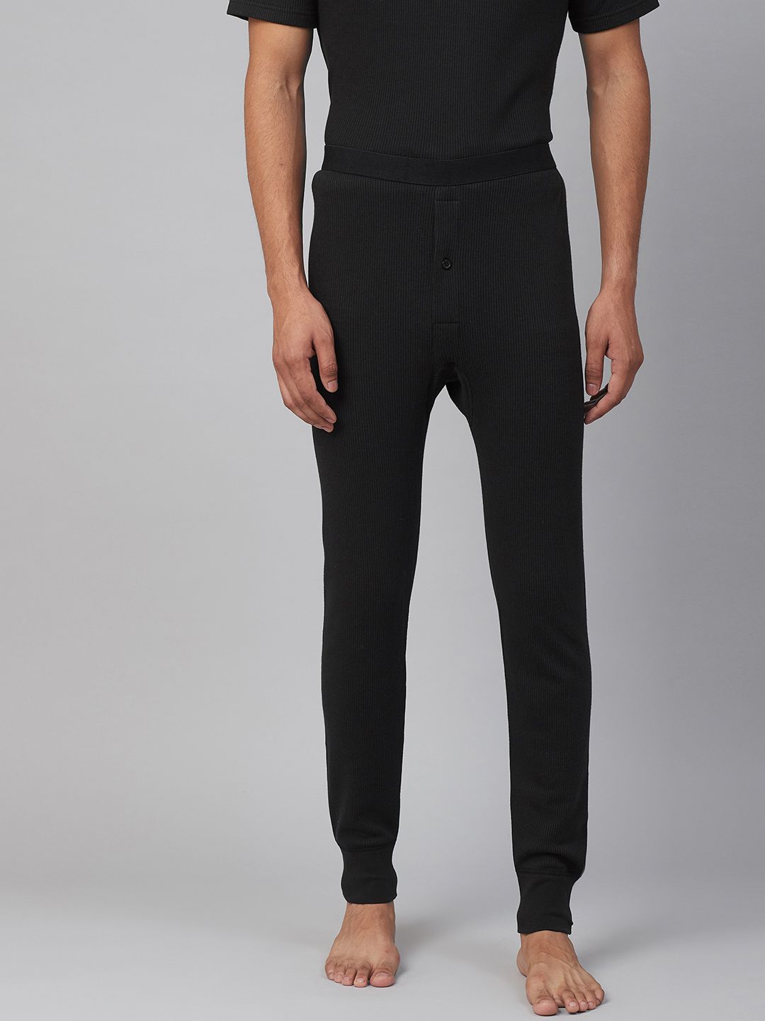 Marks & Spencer Men Black Ribbed Joggers Thermal Bottoms-picture-32