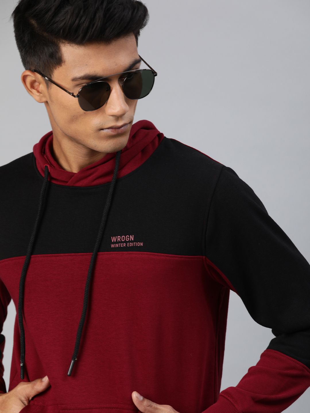 Buy WROGN WROGN Men Red u0026 Black Colourblocked Slim Fit Hooded Sweatshirt at  Redfynd